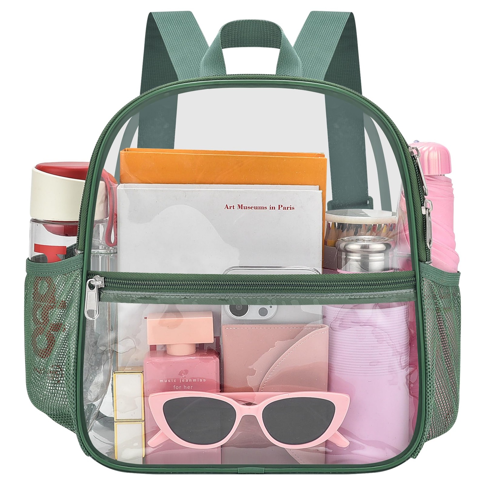 Oraben Clear Backpack Stadium Approved, 12 x 6 x 11 in, Small, Forest Green