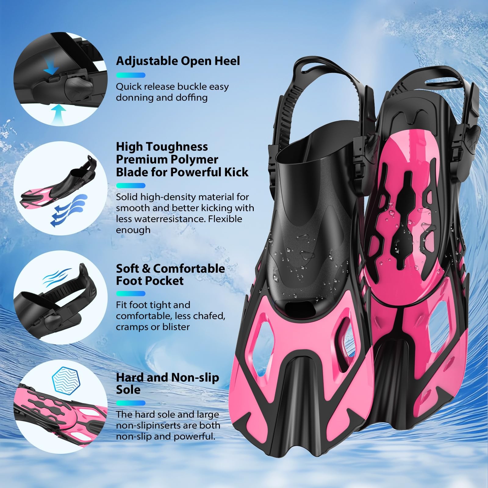Snorkeling Gear for Adults, Mask Fin Snorkel Set, Dry Top Small-Medium, Pink