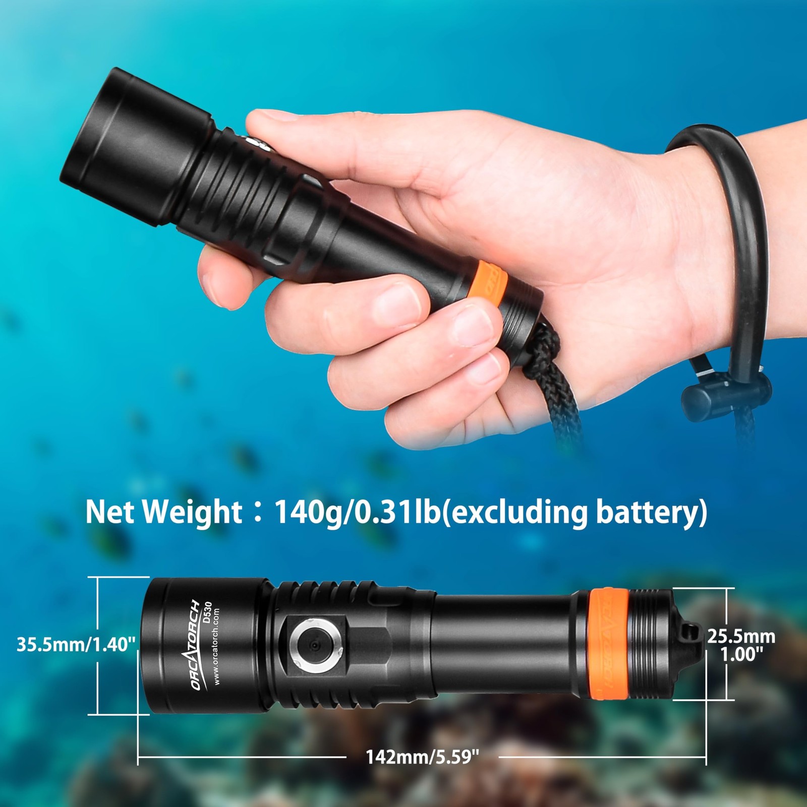 ORCATORCH D530 Scuba Dive Light, 1300 Lumens, 8 Degrees Narrow Beam Angle, Ti…
