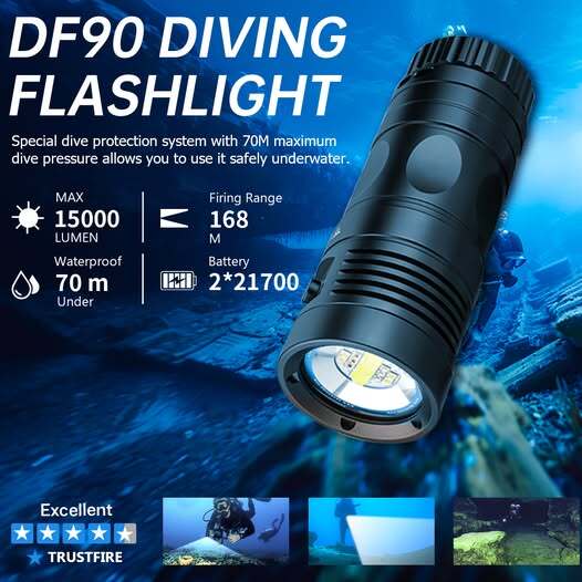 Trustfire Scuba Diving Light 15000 Lumen 70M Underwater Dive Flashlight（DF90）