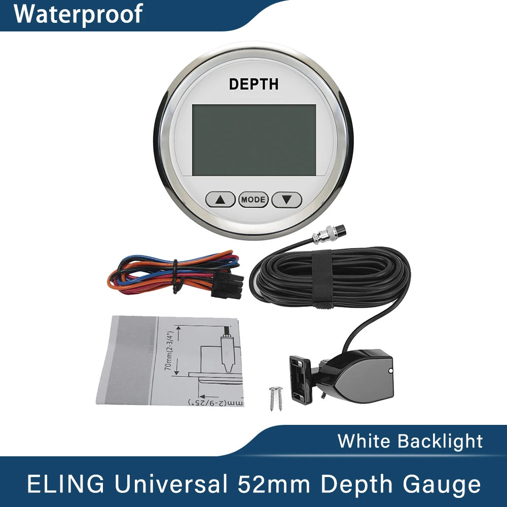 Newest 52mm Digital Depth Gauge Indicator for Yachts Fishing Boats Universal 12V