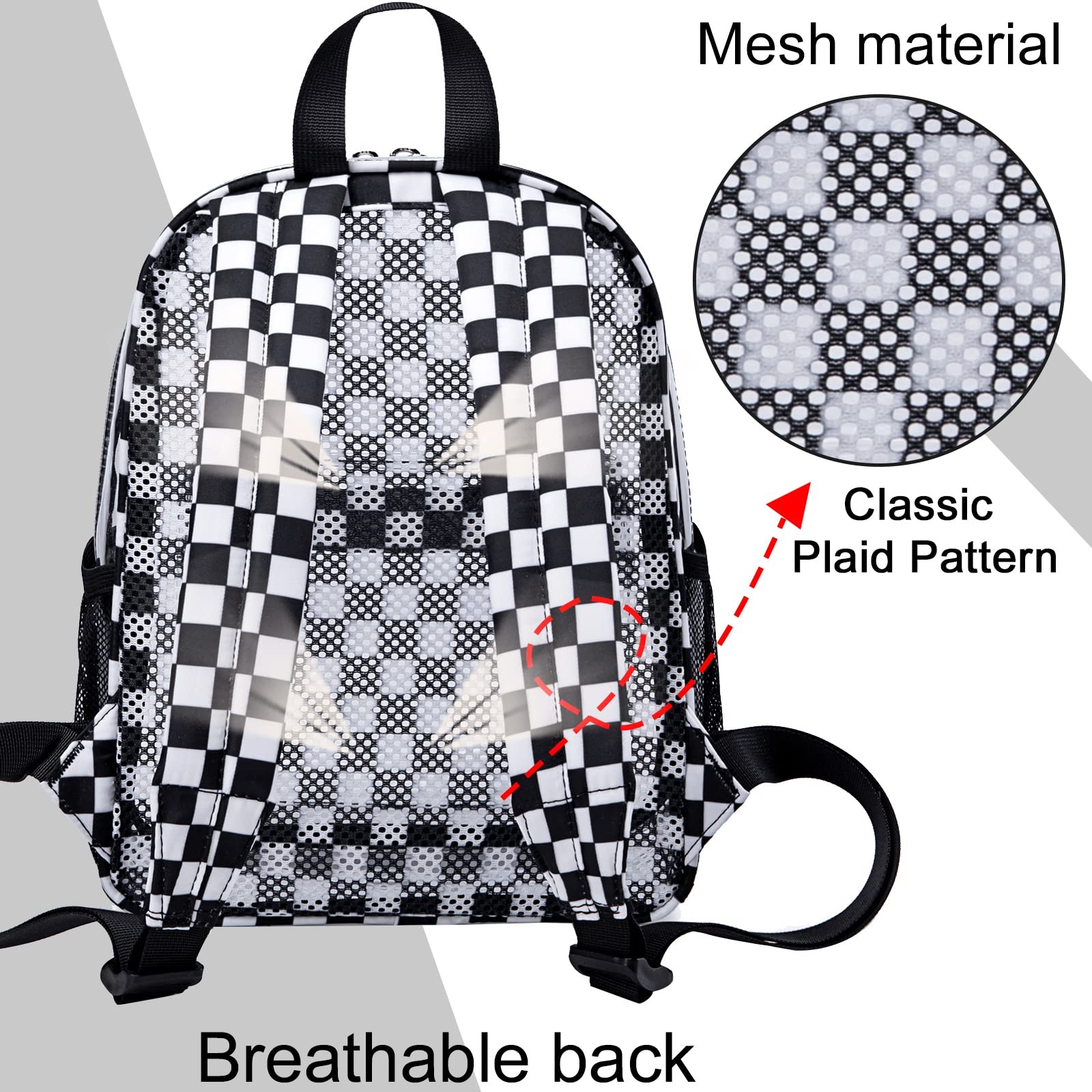 BTOOP Clear Mini Backpack for Stadium Events 12» H-Mini, Black White – Plaid