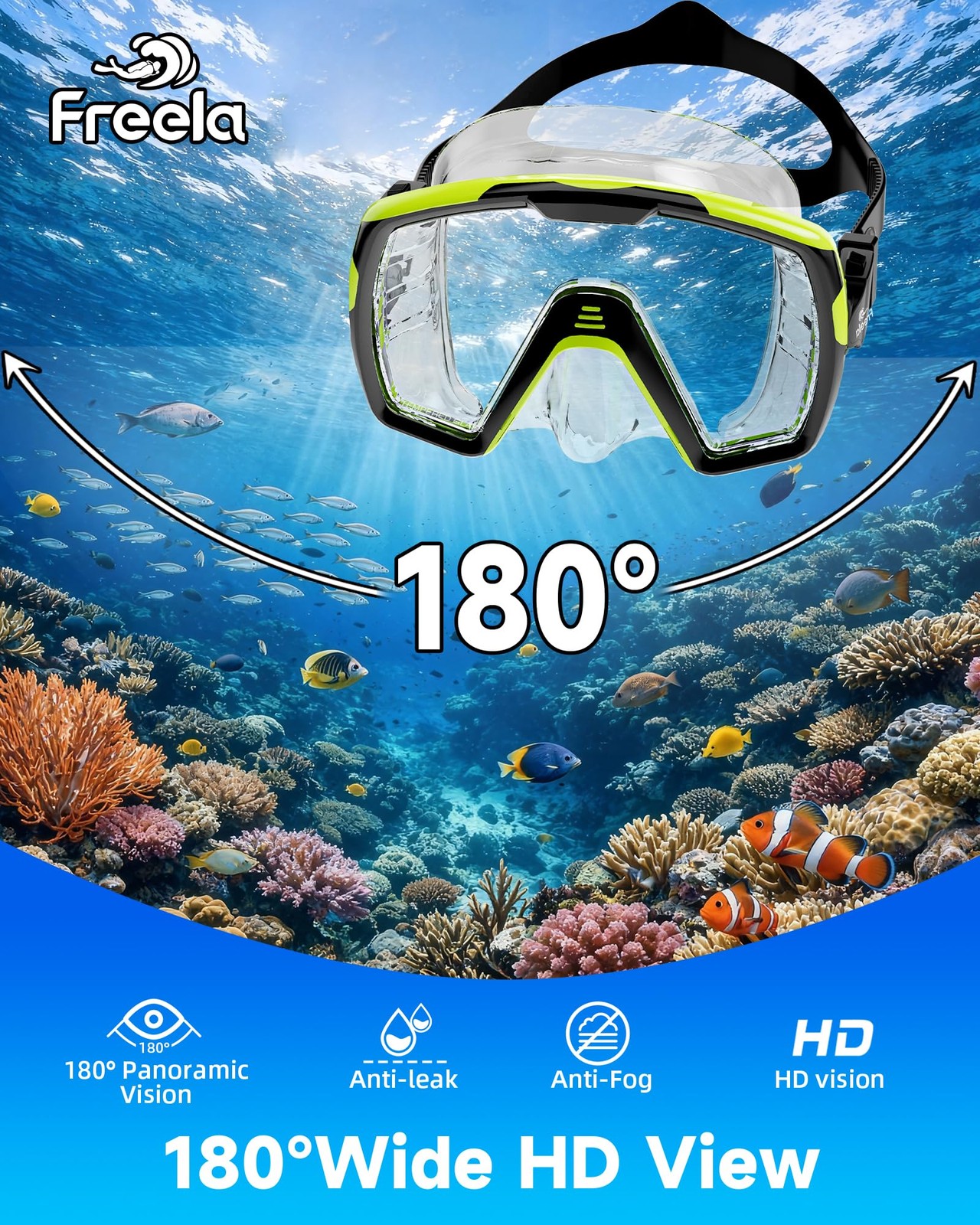 Freela Adult Dry Snorkel Set Scuba Diving Mask with Nose Cover, Safety Temper…