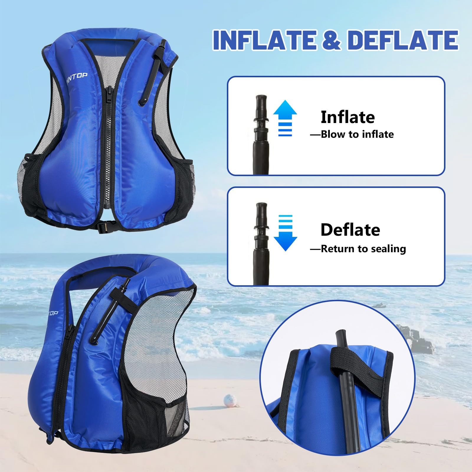 Owntop Inflatable Snorkel Vest For Adult Snorkeling Vests For Men Women Water