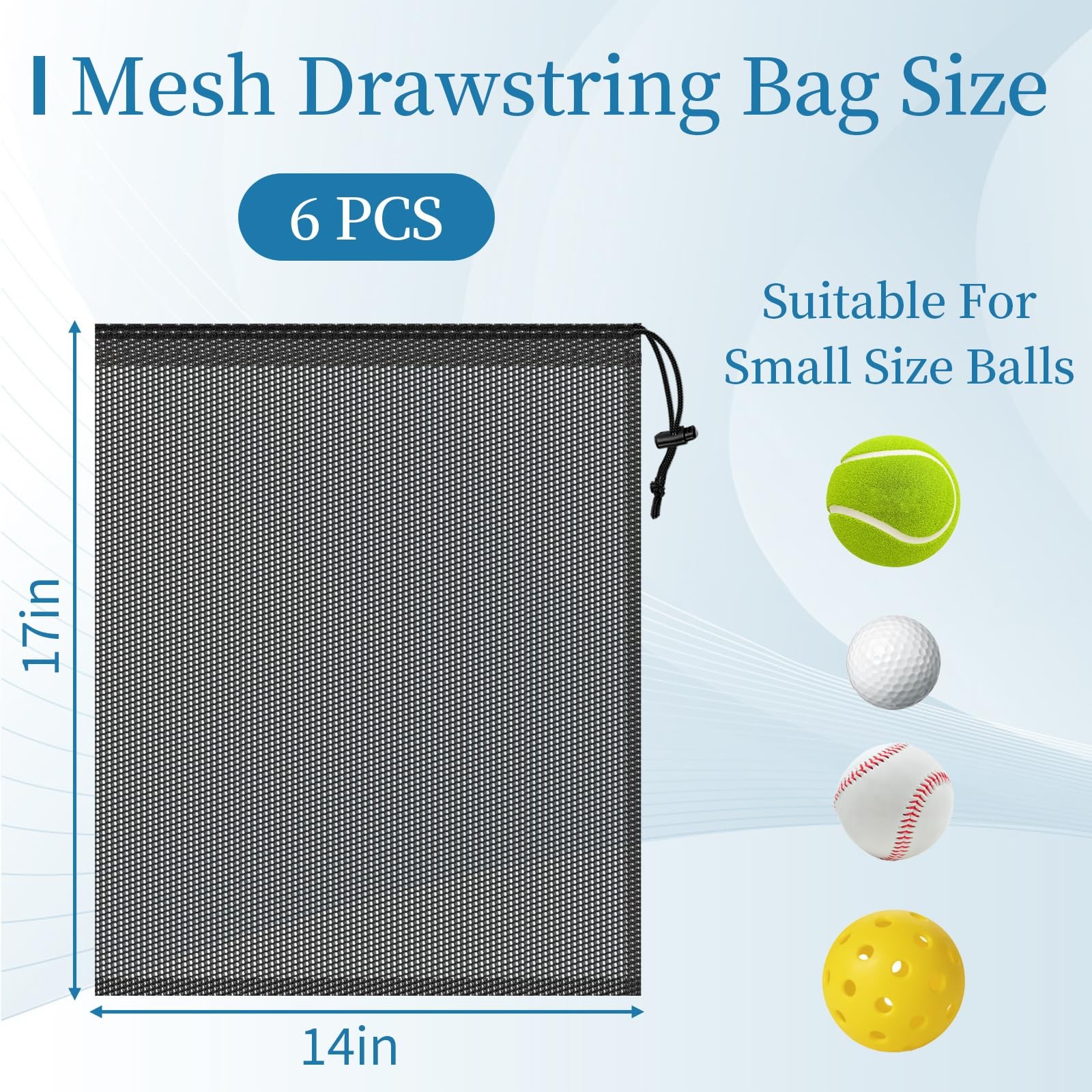 6 Pcs Mesh Bags Drawstring, 14×17 Inch with Lock, Multipurpose Small, Black