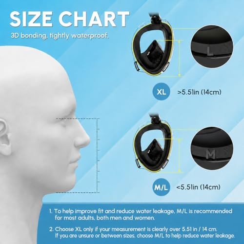 Electric Full Face Snorkel Mask for Adults, Fan-Assisted X-Large Green