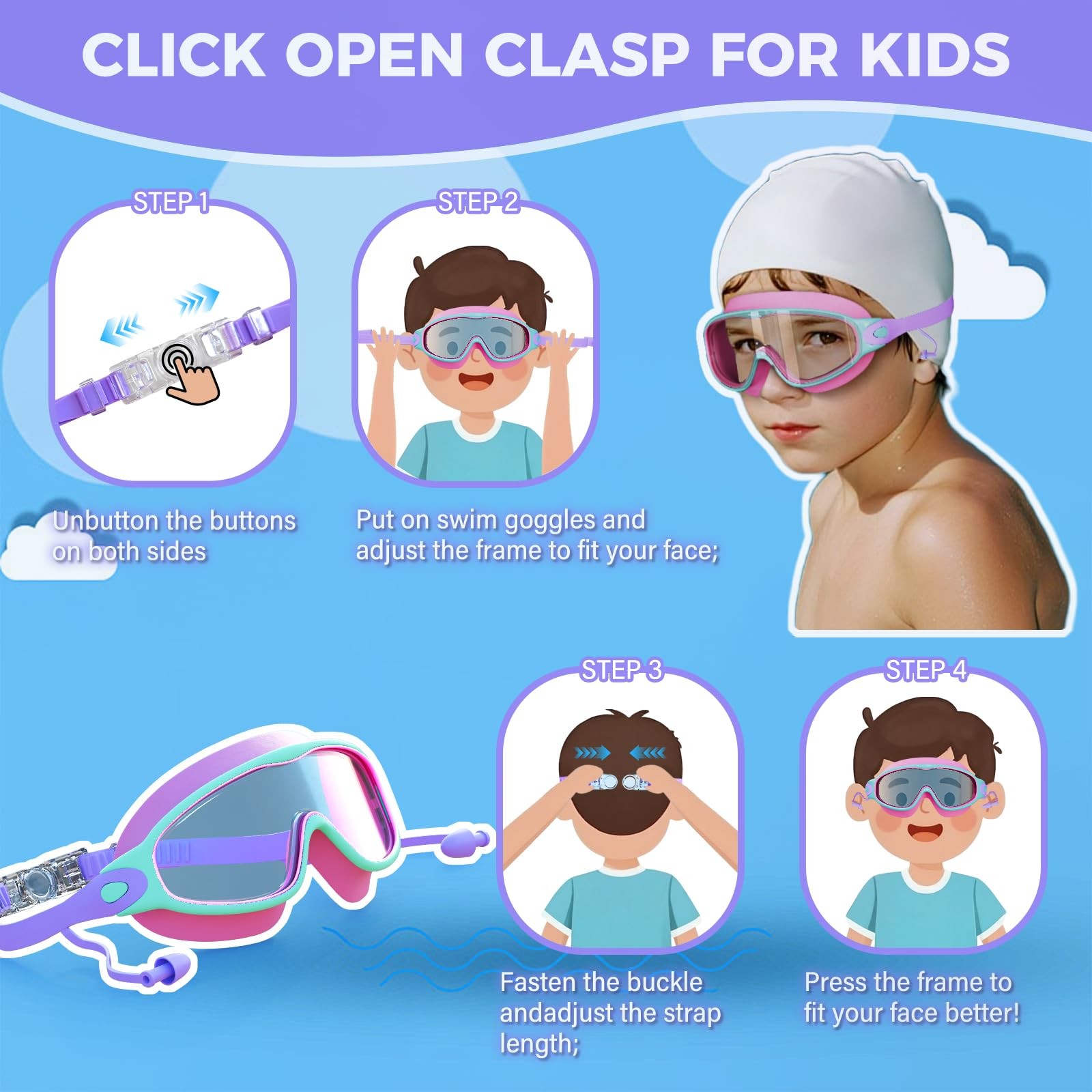 CMBJJU 3 Pack Swimming Goggles, Medium, 3pack-purple+colorful Blue+green-sg09