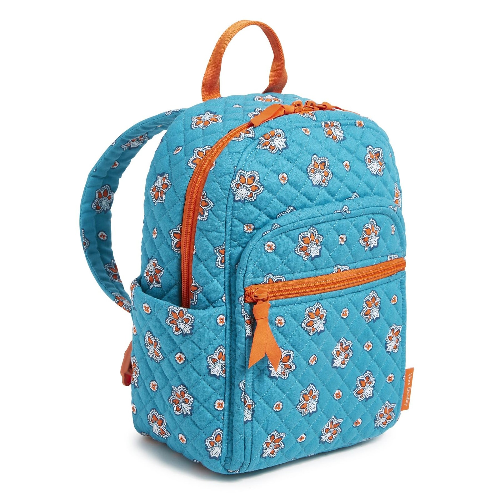 Vera Bradley Premium Cotton Small Backpack, Aqua One Size, and Orange Paisley