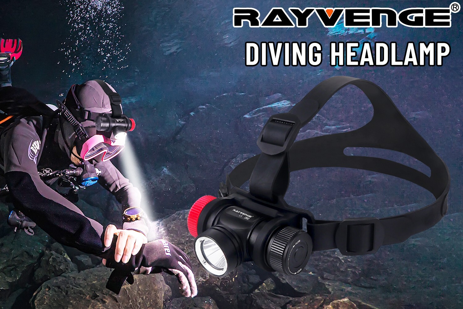 Diving Headlamp Underwater 100m Headlight LED Scuba Head Flashlight Torch Lamp