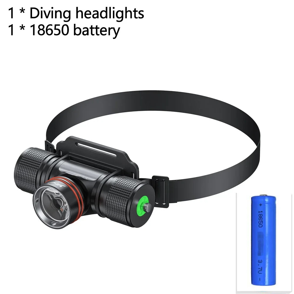 LED Dive Headlight High Lumen IPX8 White Light High Power Head Flashlight 100M