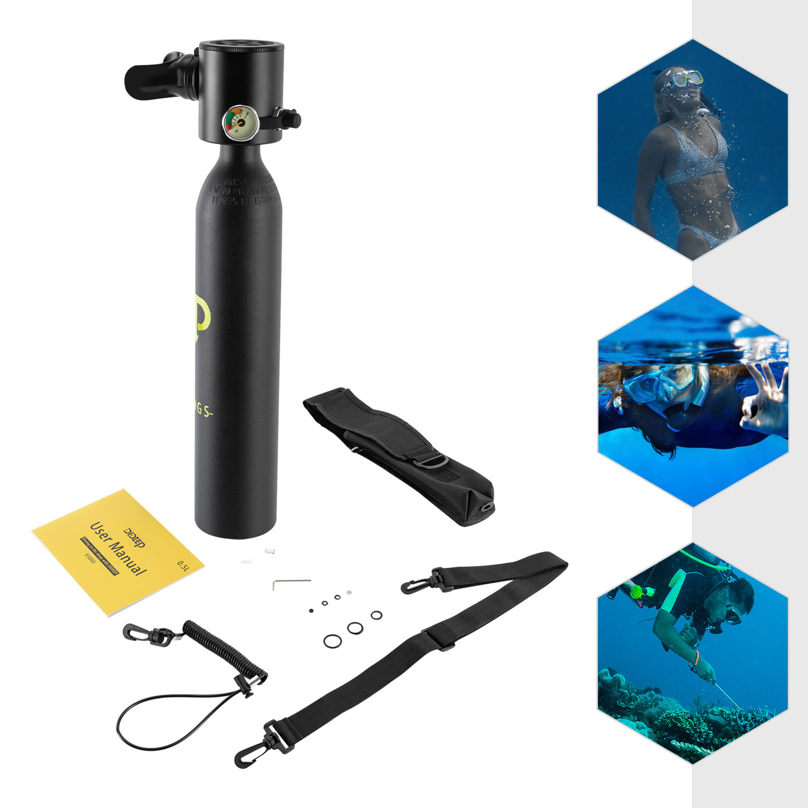 Mini 0.5L Scuba Oxygen Cylinder Diving Air Tank Kit Snorkeling Breath Equipment