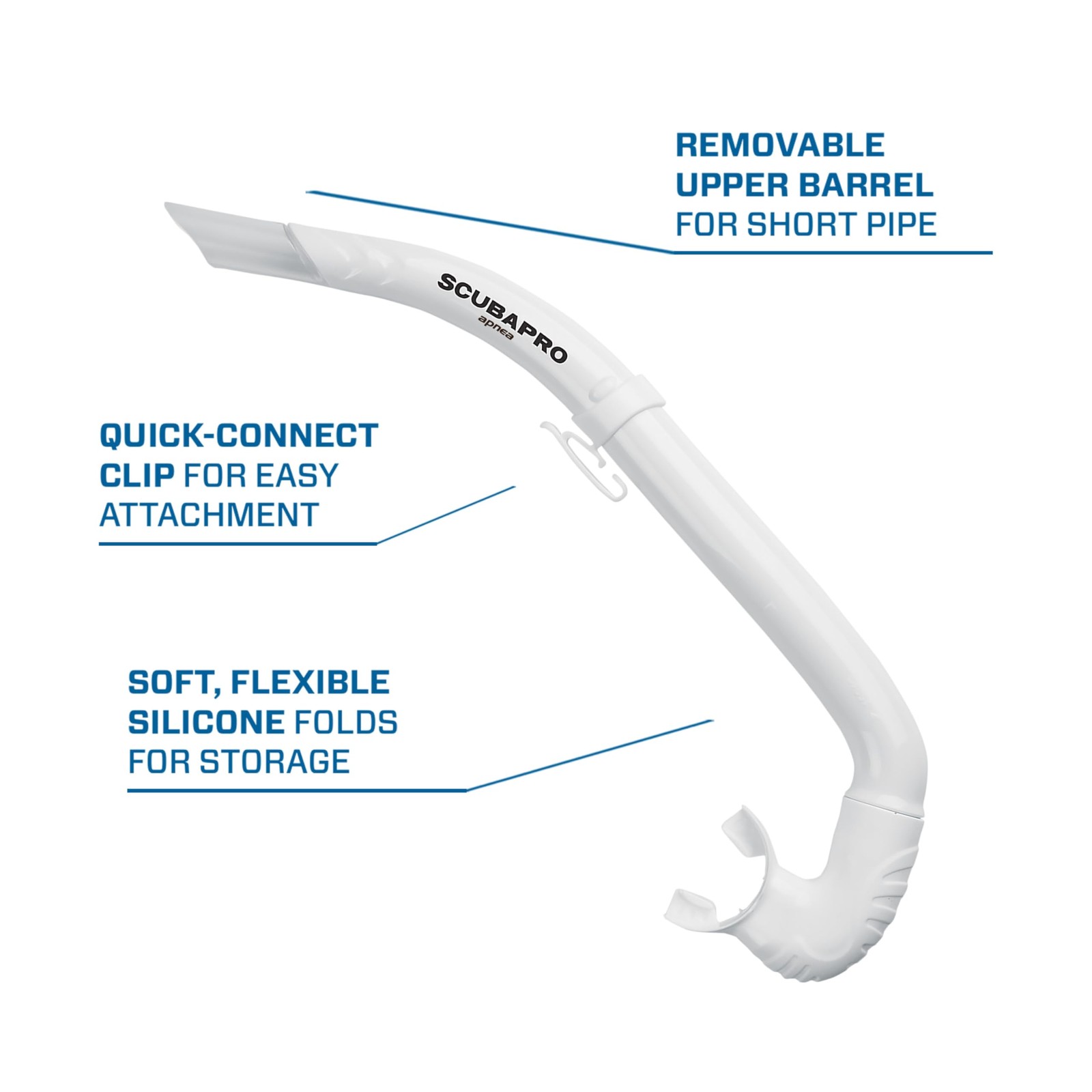 SCUBAPRO Apnea Snorkel for Freediving, Foldable J-Tube Design One Size, White
