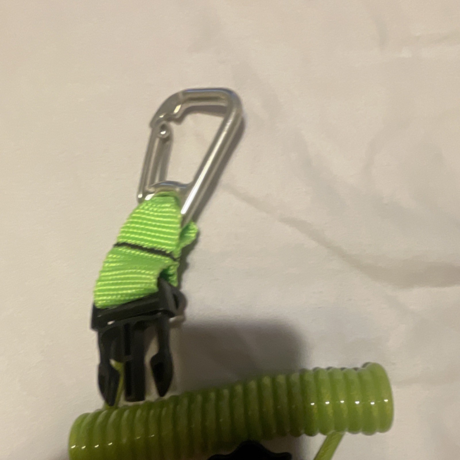 Green Coiled Scuba Diving Lanyard Tether with 2 Metal Carabiner Clips