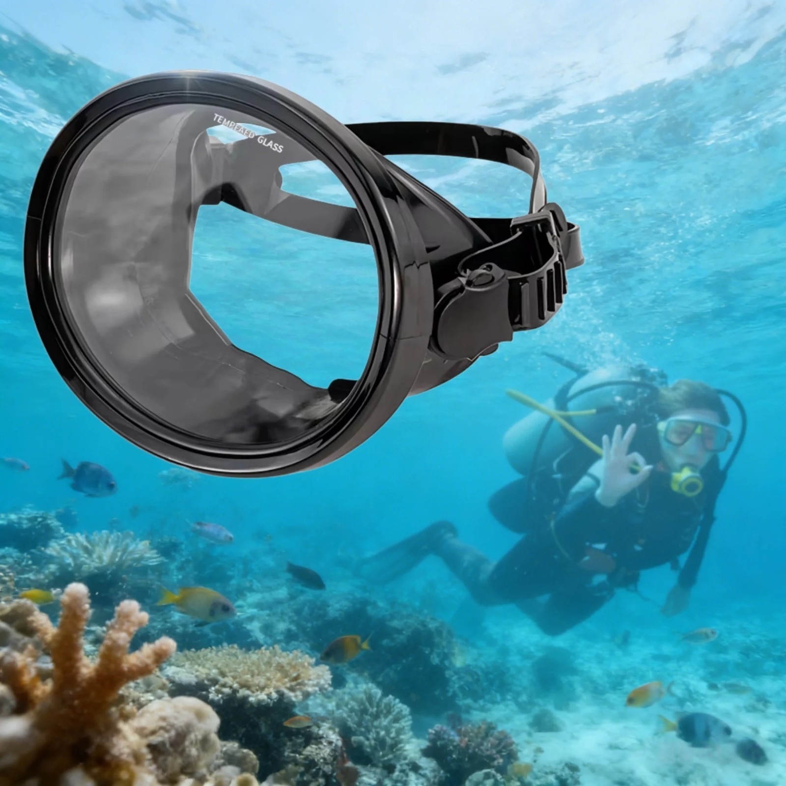 Diving Mask Spearfishing Single Lens Tempered Glass Anti-Fog Scuba