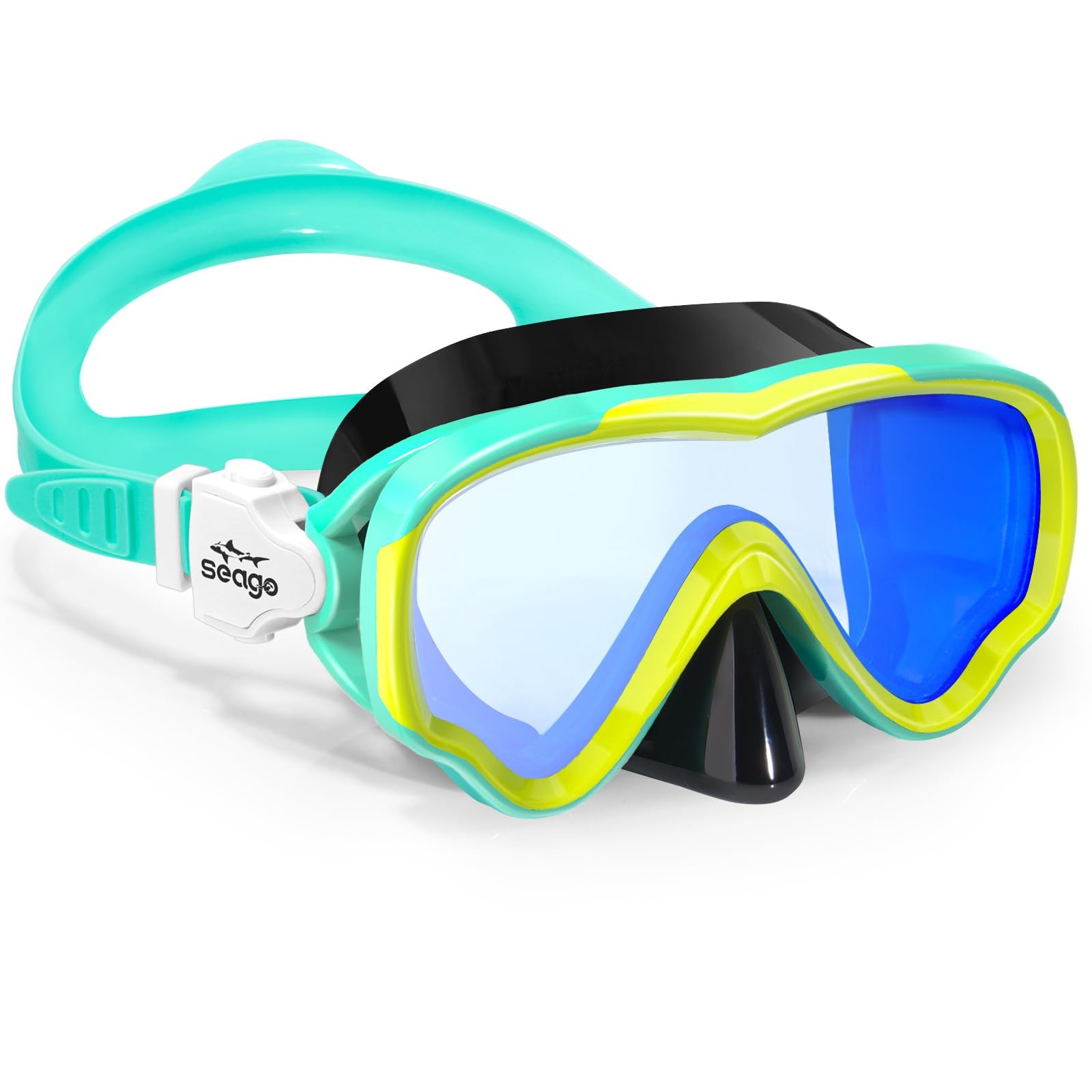 Seago Swim Goggles Snorkel Mask Diving Scuba Snorkeling 1, Mirrored Blue