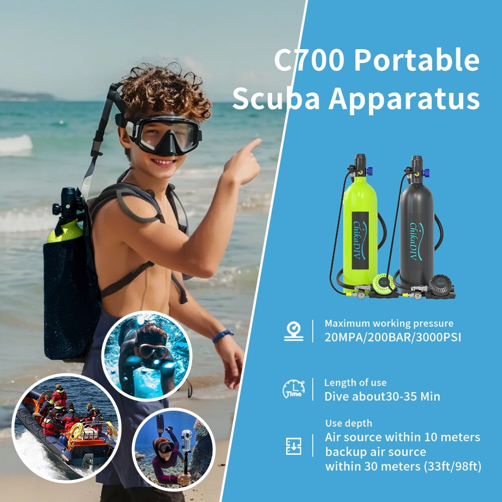 Upgraded Lung Scuba Tank with Full Face Diving Mask, 1.9L Lightweight Snorkeling