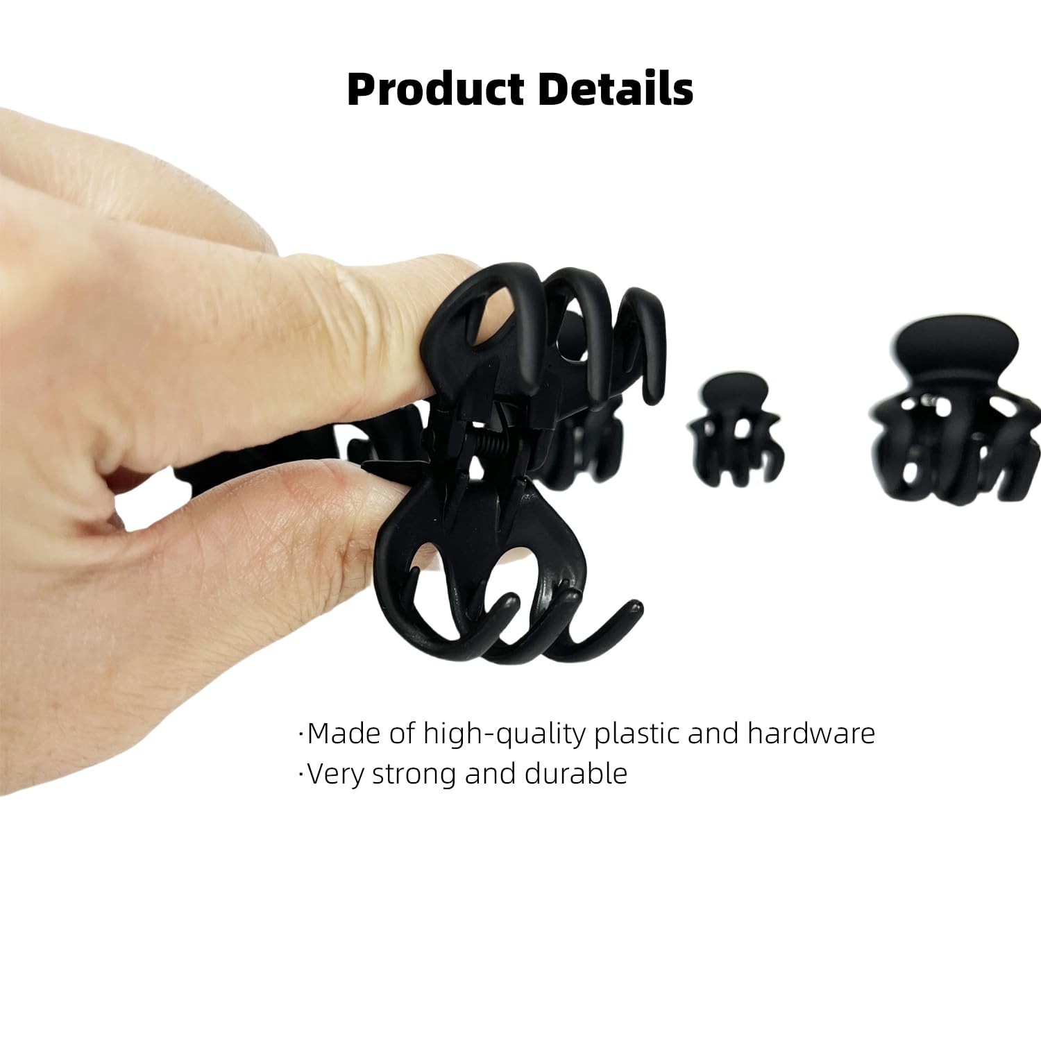 A Set of Black Hair Clips in Various Sizes, which can be used to Clip Ponytai…
