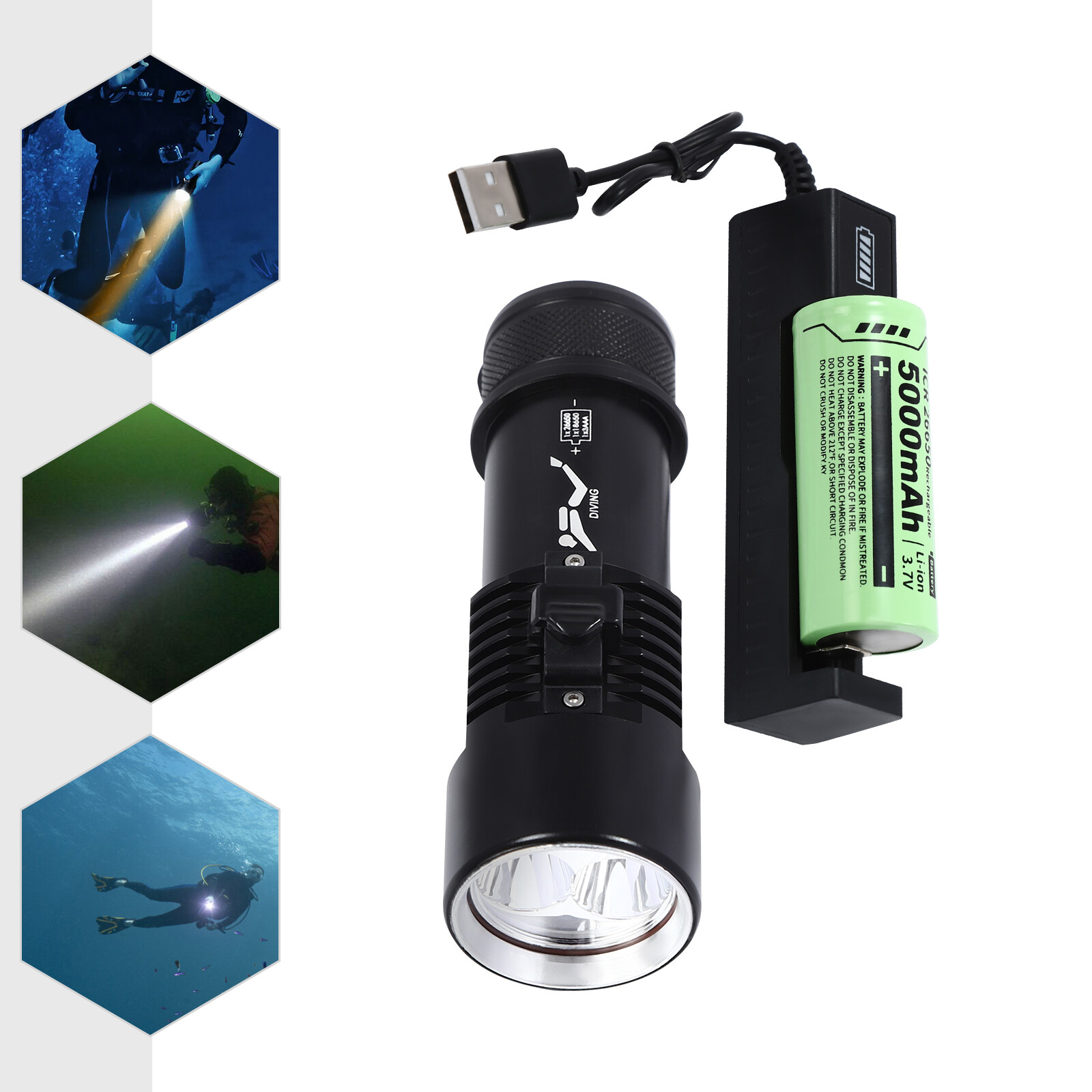 Scuba Dive Light Diving Flashlight Torch Lamp LED 400 Lumen 100m 328ft
