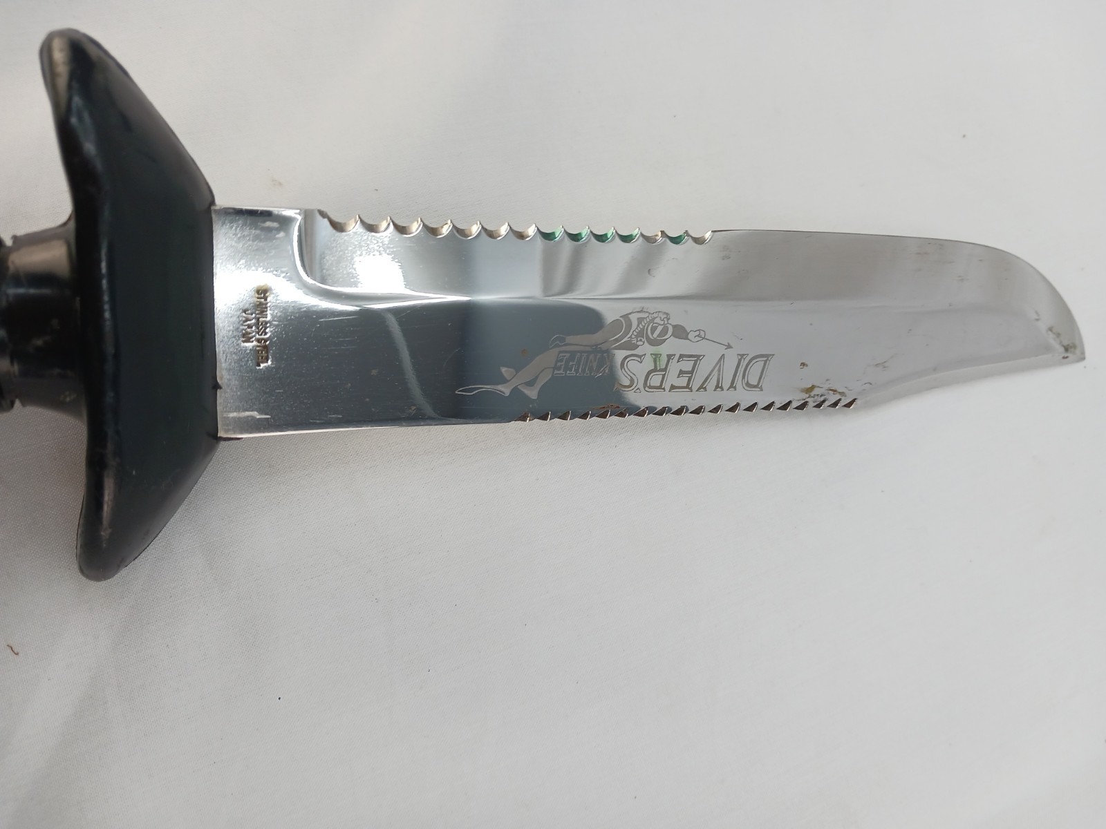 Vintage Eternal Dive Knife /w Sheath Serrated Blade, Made in Japan, Black Handle