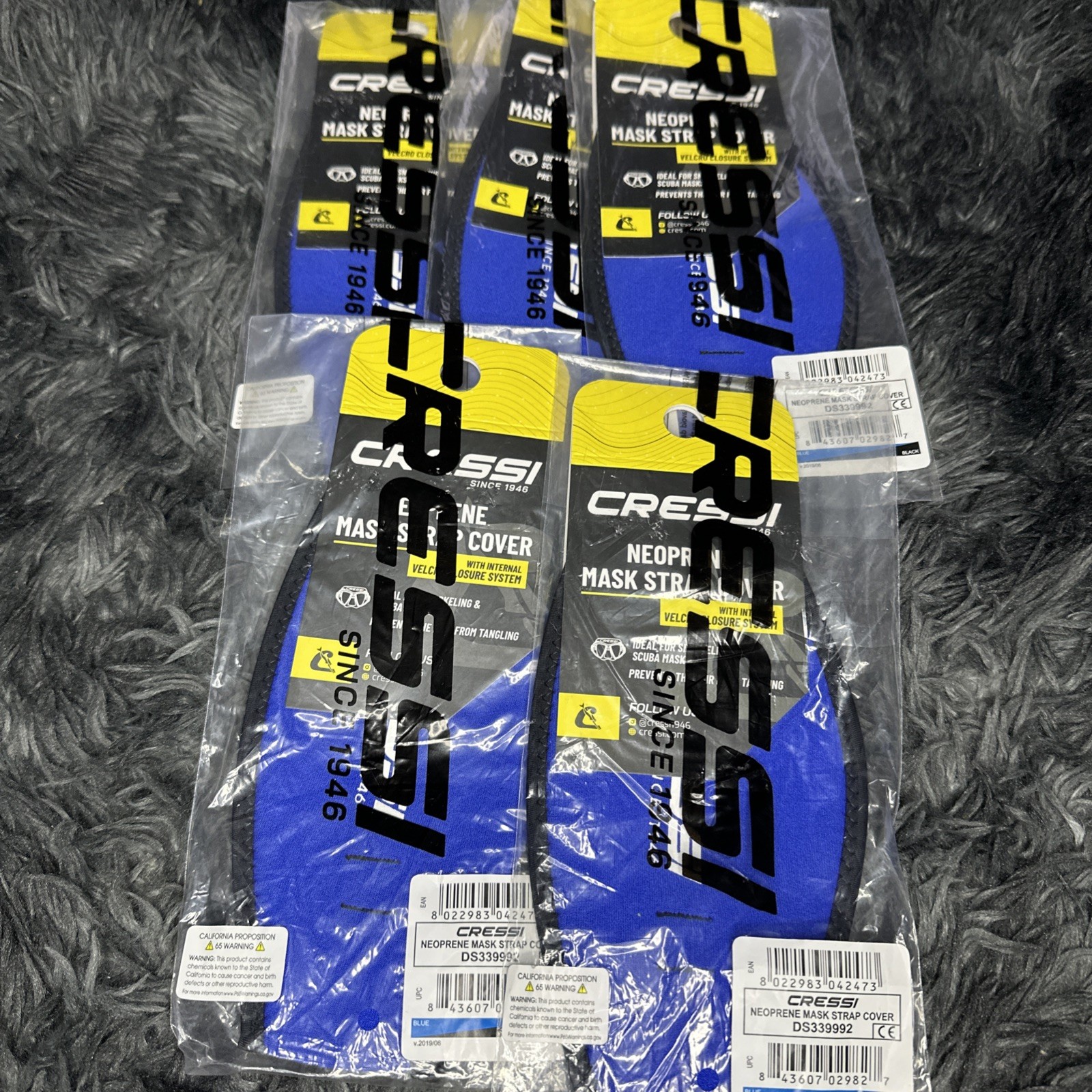 Lot Of 5 Cressi Neoprene Mask Strap Cover # DS339992 – Blue