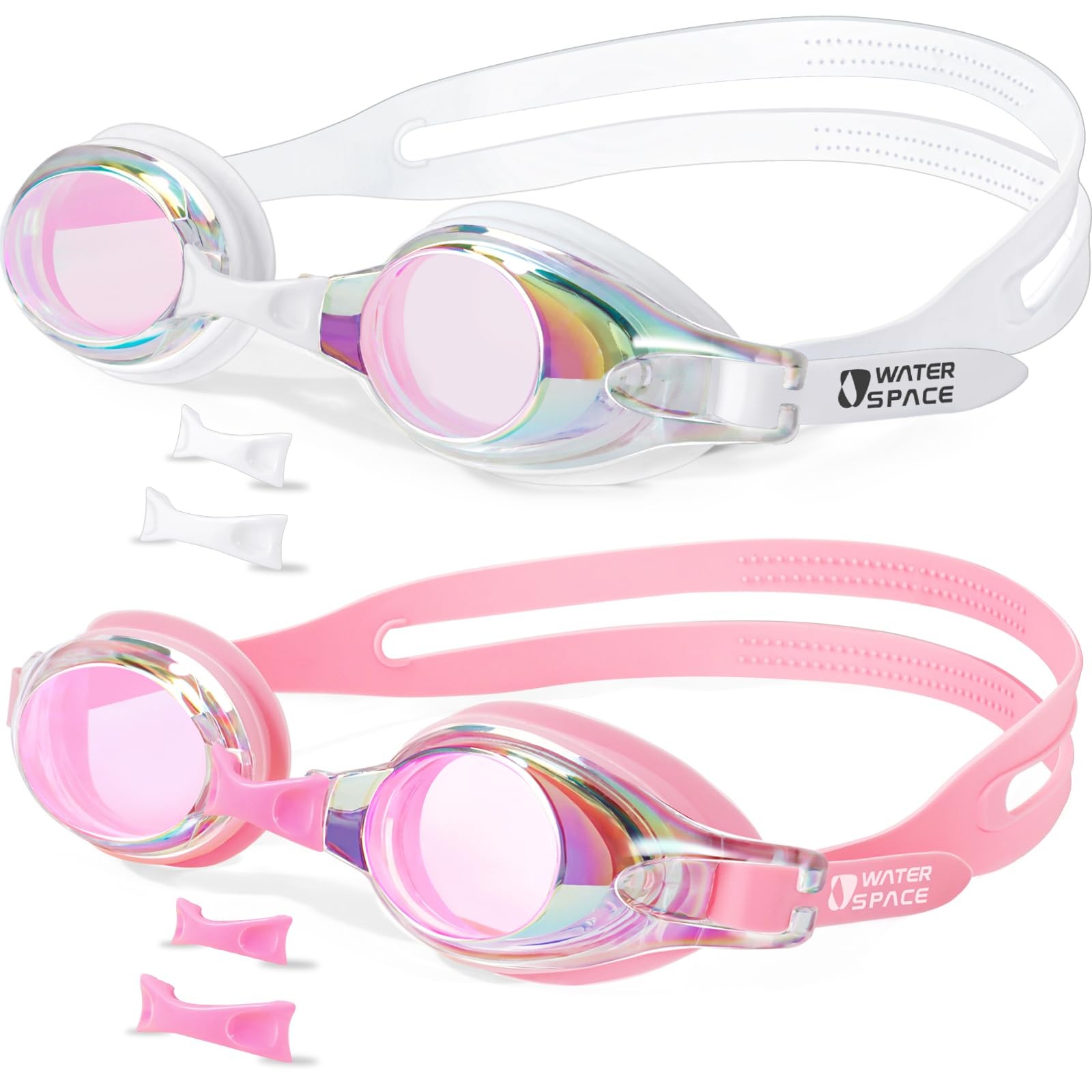 Water Space Kids Swim Goggles, Swimming Goggles for One Size, White & Pink