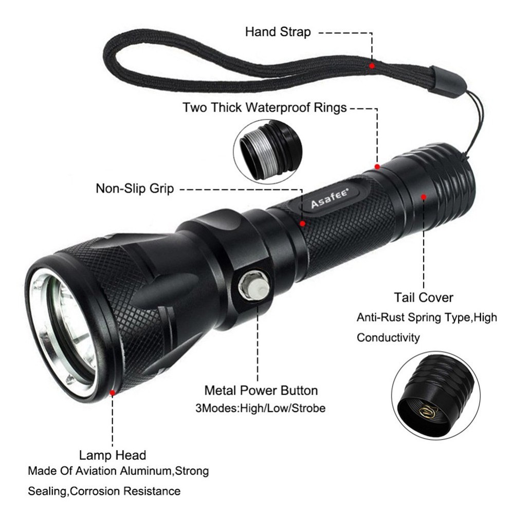 Scuba Diving Light LED Waterproof 80M Underwater LED Flashlight Camping Torch US