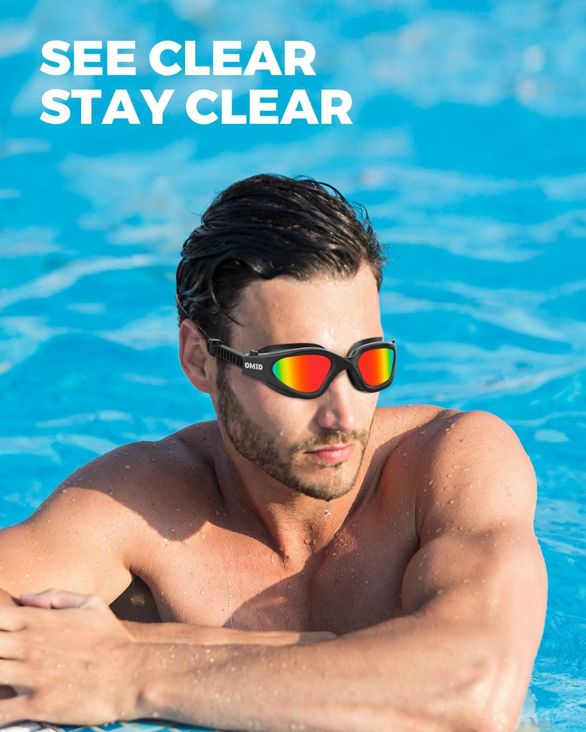 OMID Swim Goggles, P2 Lite Comfortable One Size, A9-red Lens Allblack Frame