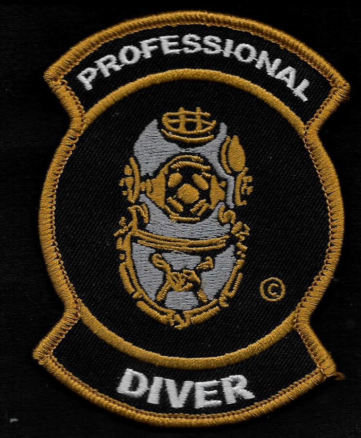 PROFESSIONAL DIVER EMBROIDERED PATCH -EASY STICK-ON BACKING
