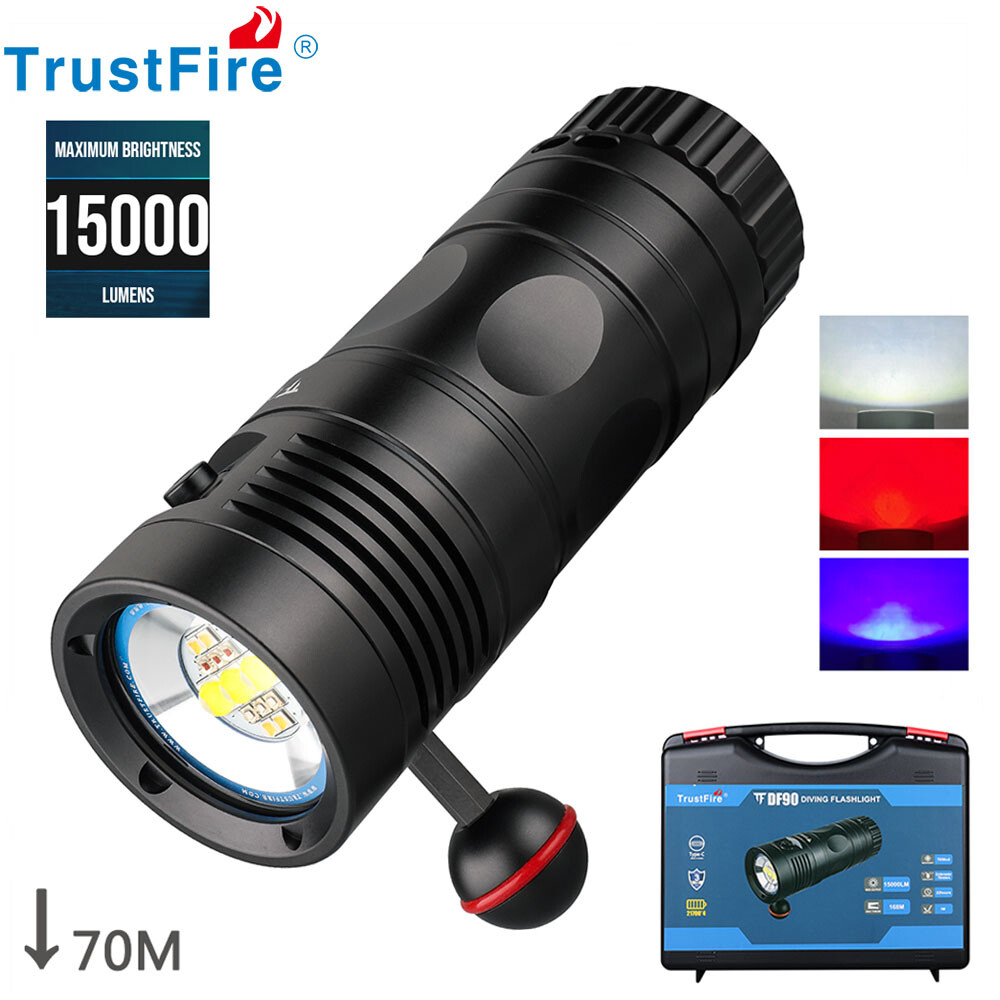 TustFire DF90 Kit 15000Lumen LED Diving Light Diving Flashlight 70m Waterproof X