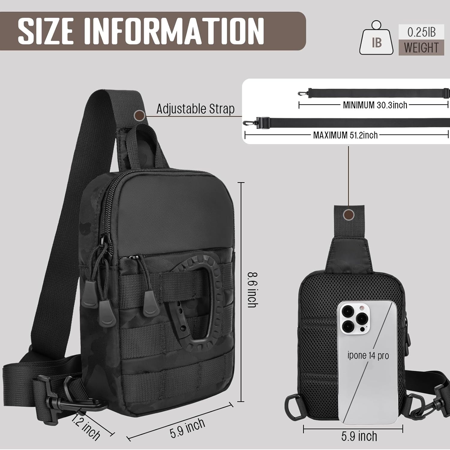 Small Sling Bag for Men, Tactical Inspired Waterproof Utility EDC Black Camo