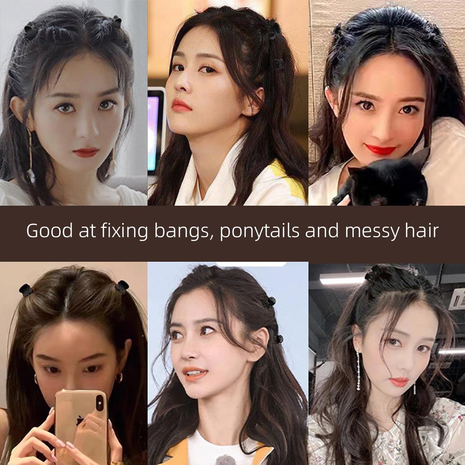 A Set of Black Hair Clips in Various Sizes, which can be used to Clip Ponytai…
