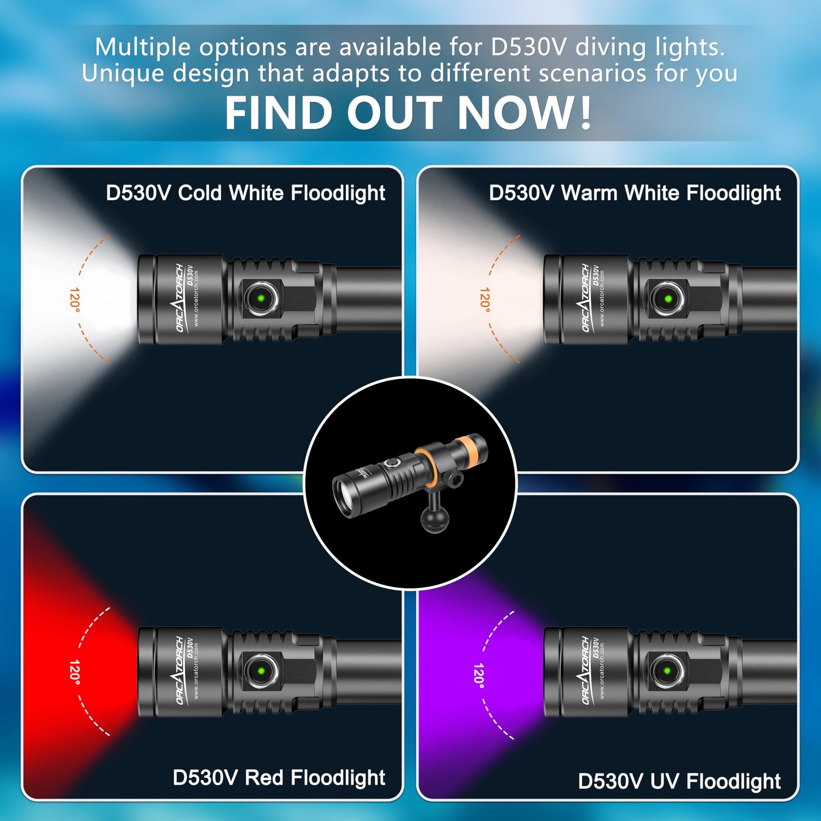 ORCATORCH D530V 1200 Lumen Scuba Diving Video Light 140 Degrees Super Wide Be…