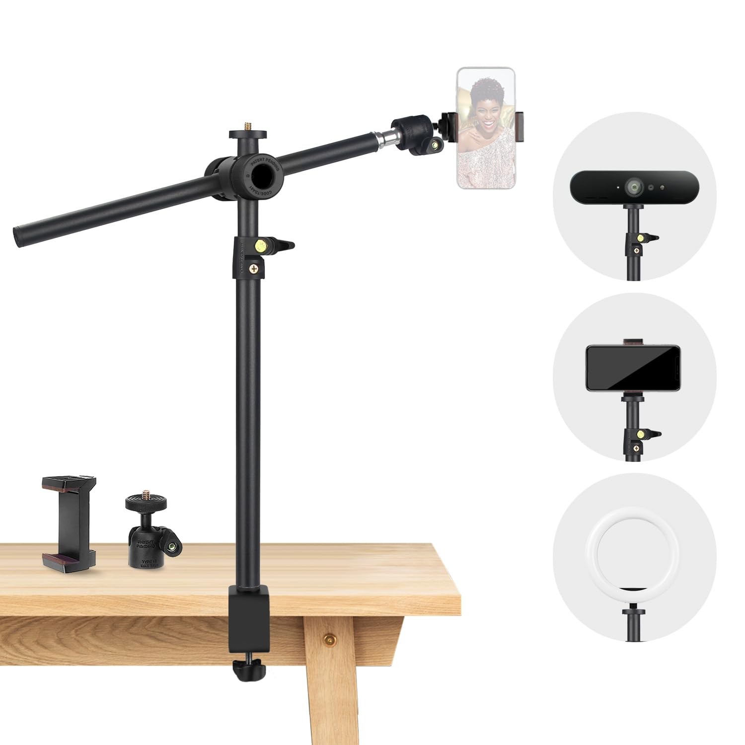 Overhead Camera Mount Desk Stand, Arm Clamp 1DFPGBL, Black