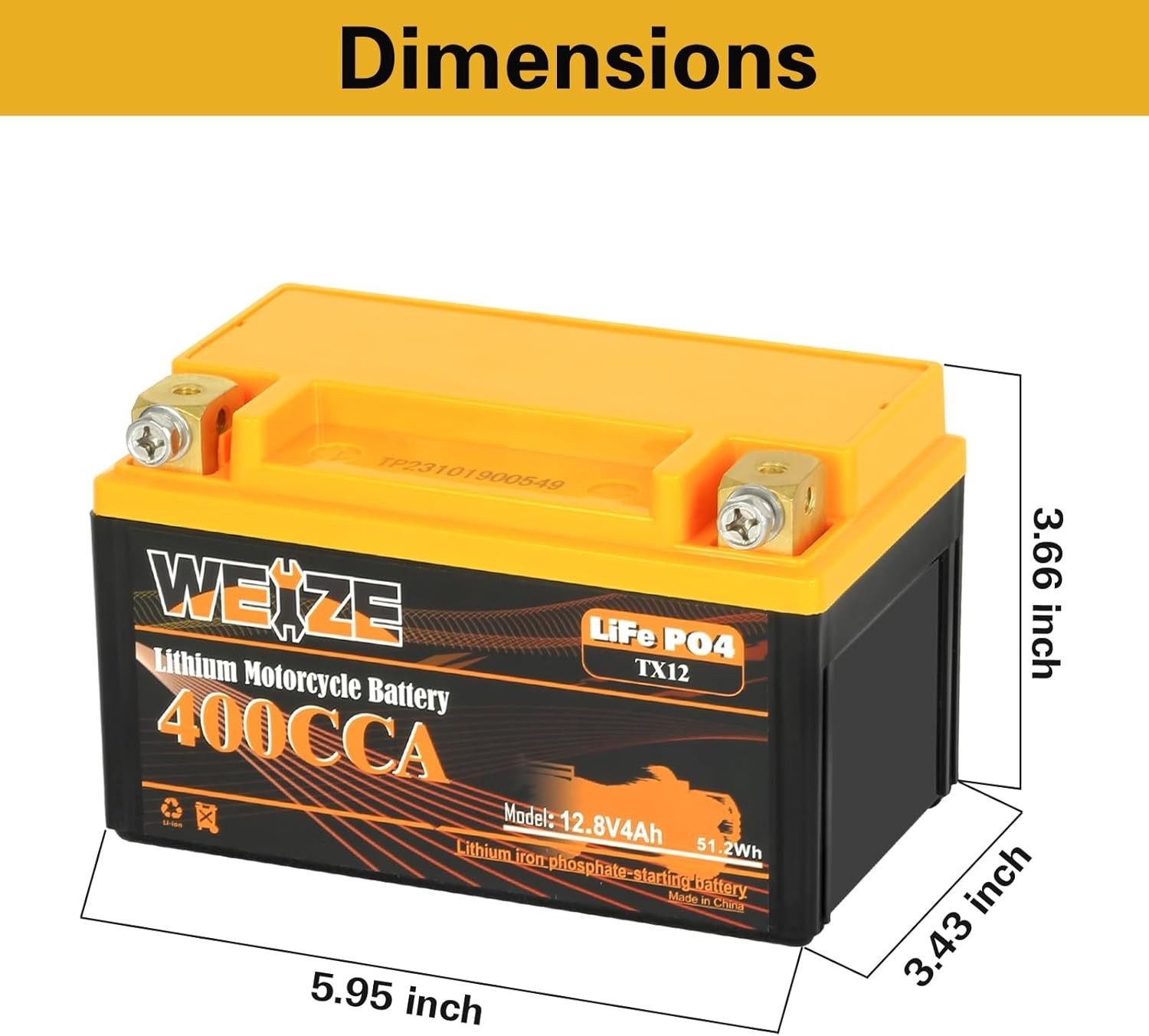 Weize Lithium YTX9, 400A LiFePO4 Motorcycle Battery YTX12, 12V 4AH YTX7 ATV, UT