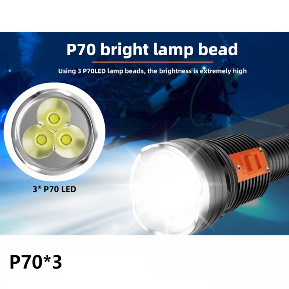 Efficient P70 LED Diving Flashlight Waterproof for Exploration and Safety