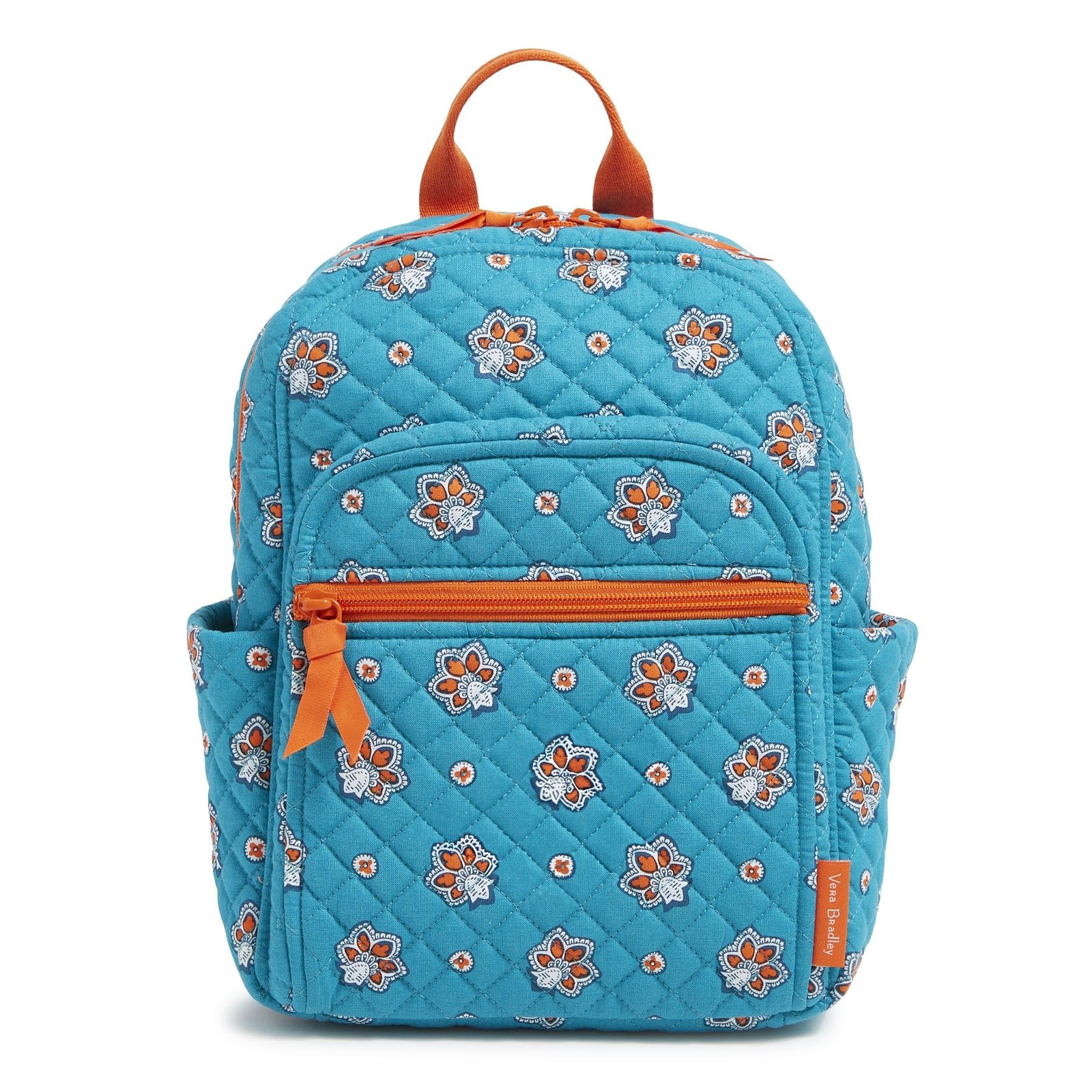 Vera Bradley Premium Cotton Small Backpack, Aqua One Size, and Orange Paisley