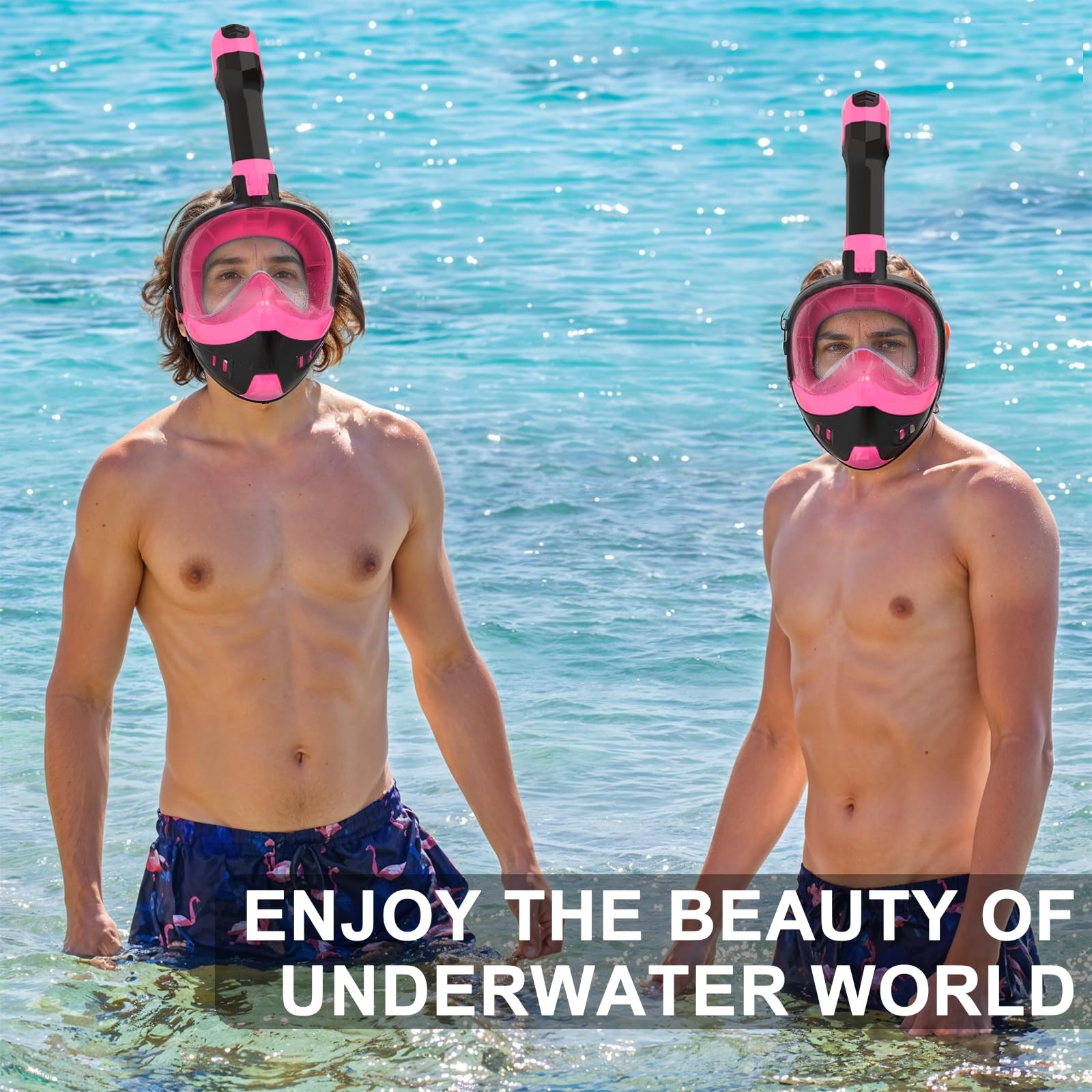Full Face Snorkel Mask, Snorkeling Gear Large-X-Large, Black Pink+White Pink