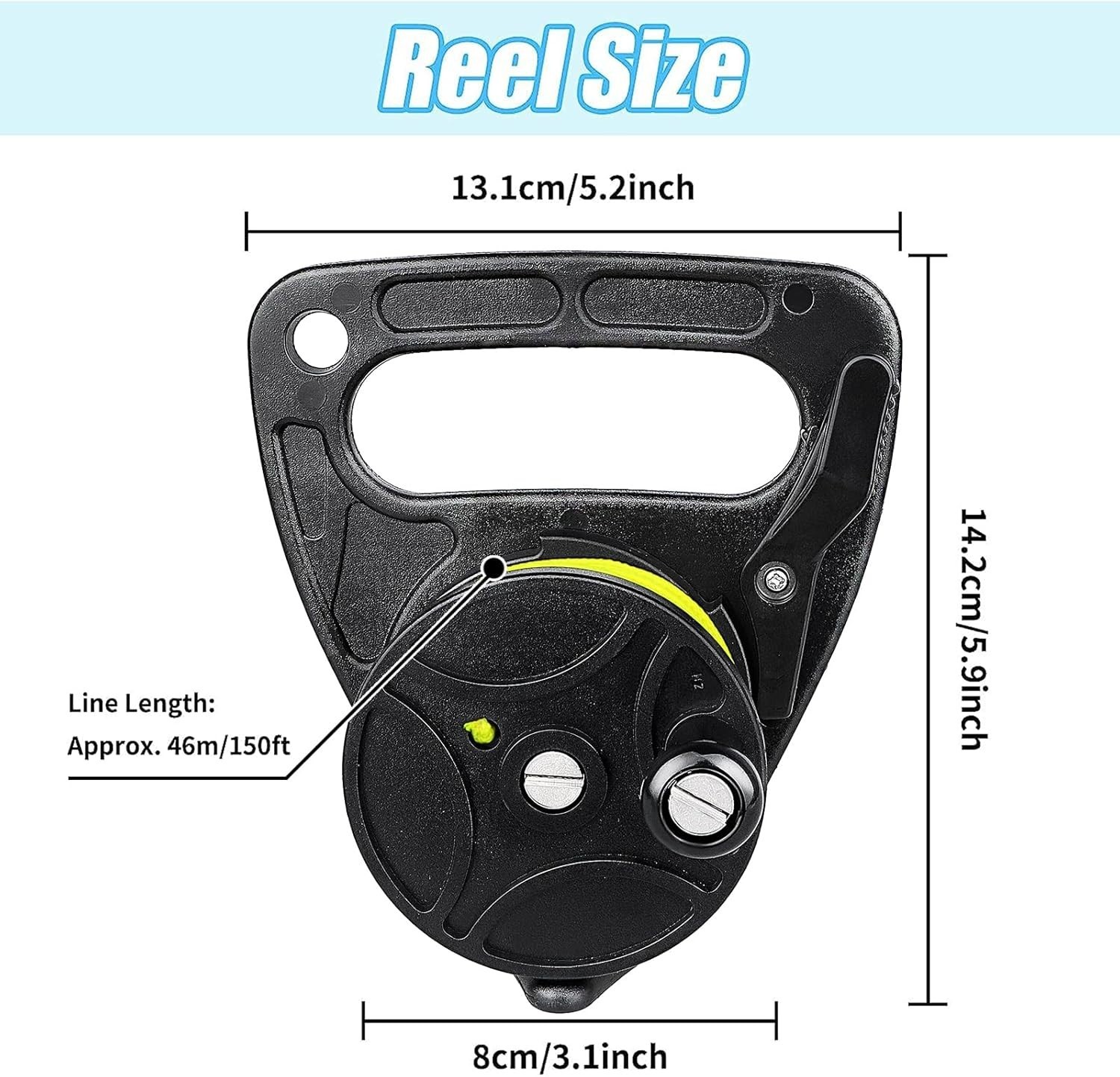 Lightweight 150ft Scuba Diving Reel with Reliable Line Control for Multiple Uses