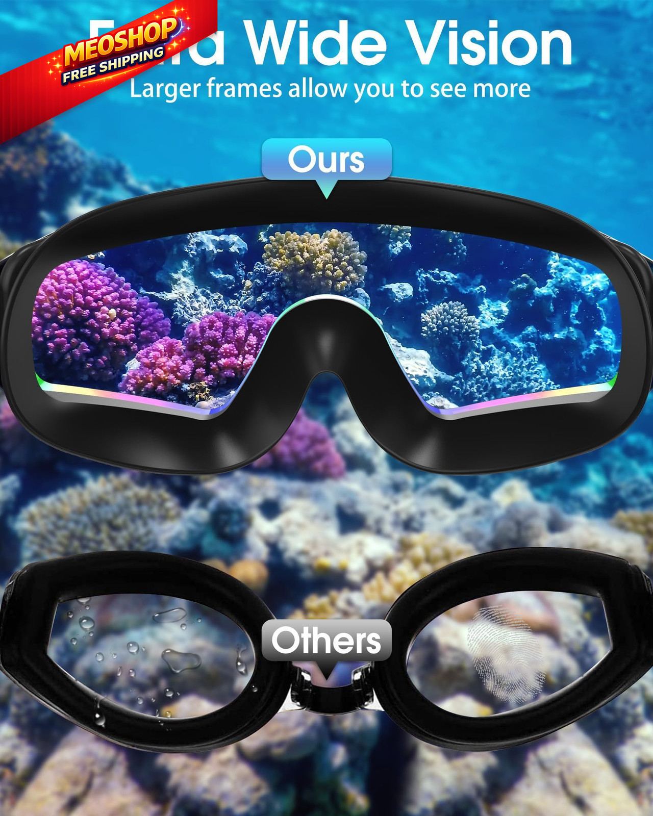 viyawise Swim Goggles with Earplugs, Wide View Anti Fog UV Adult, Cyan