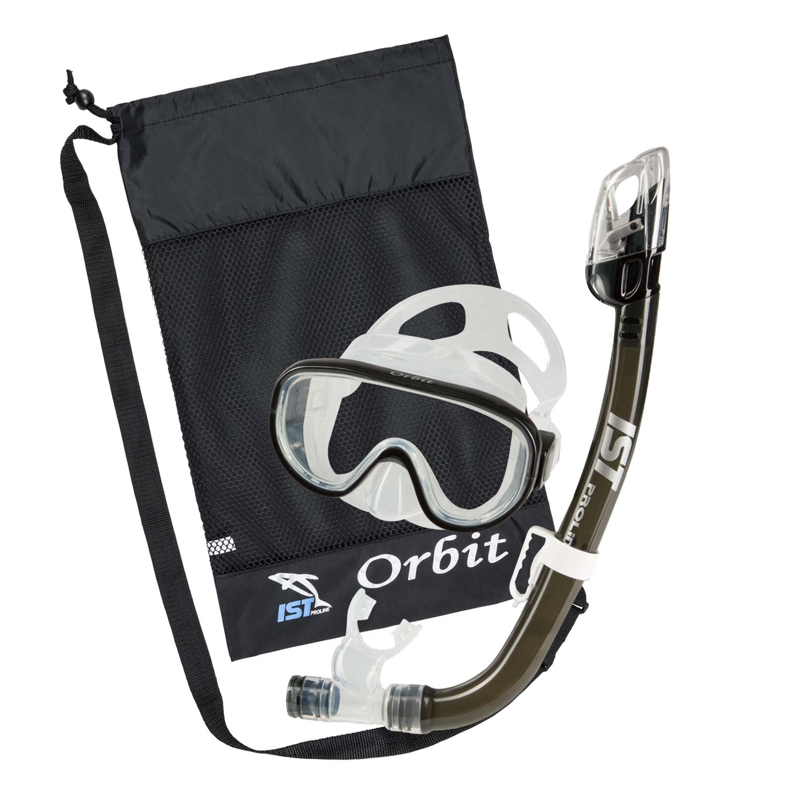 IST Orbit Premium Dry Top Snorkel, Panoramic Low Profile Mask, and Travel Bag