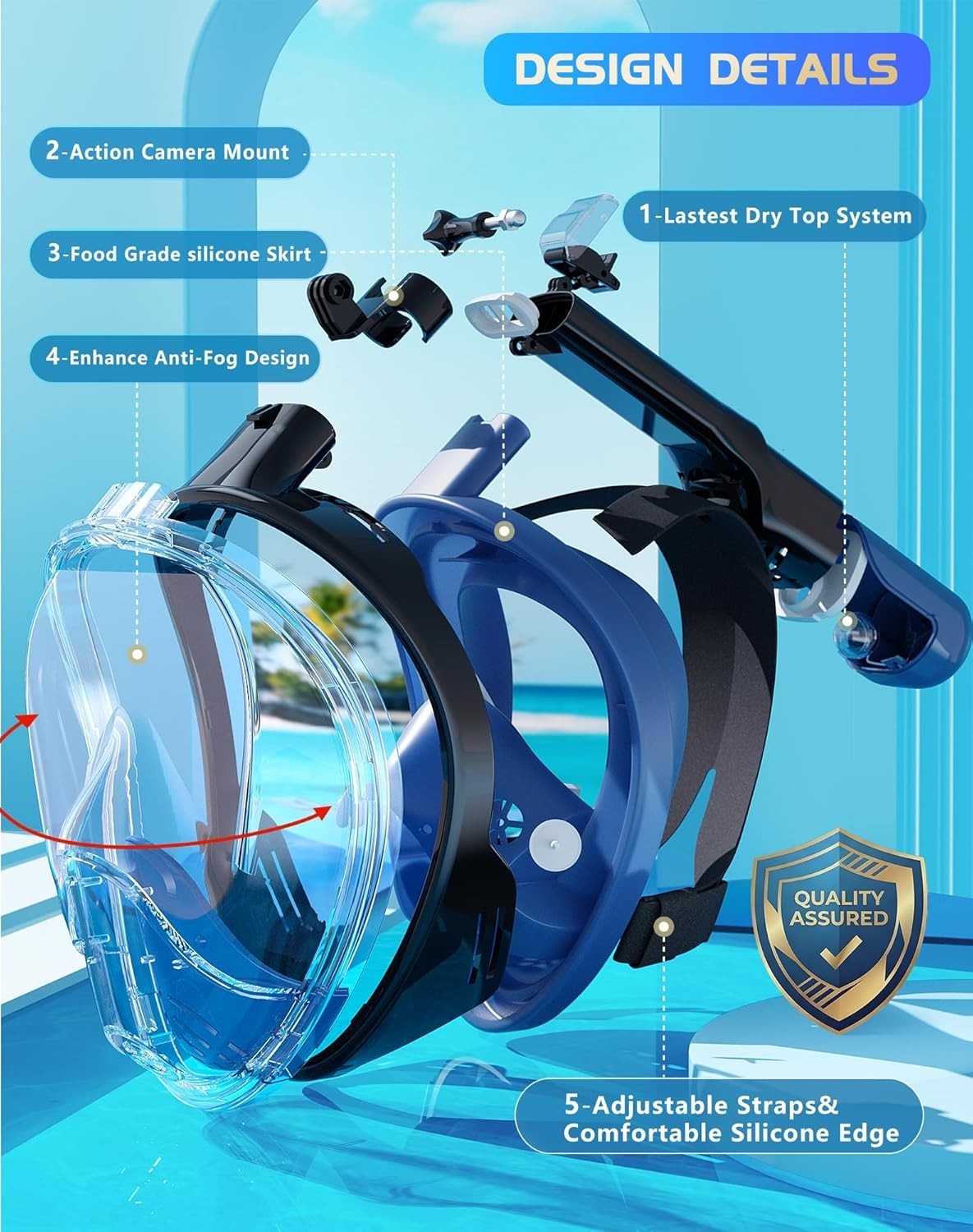 Full Face Snorkel Mask, Snorkeling Gear for Adults with Latest Dry Top Breath…