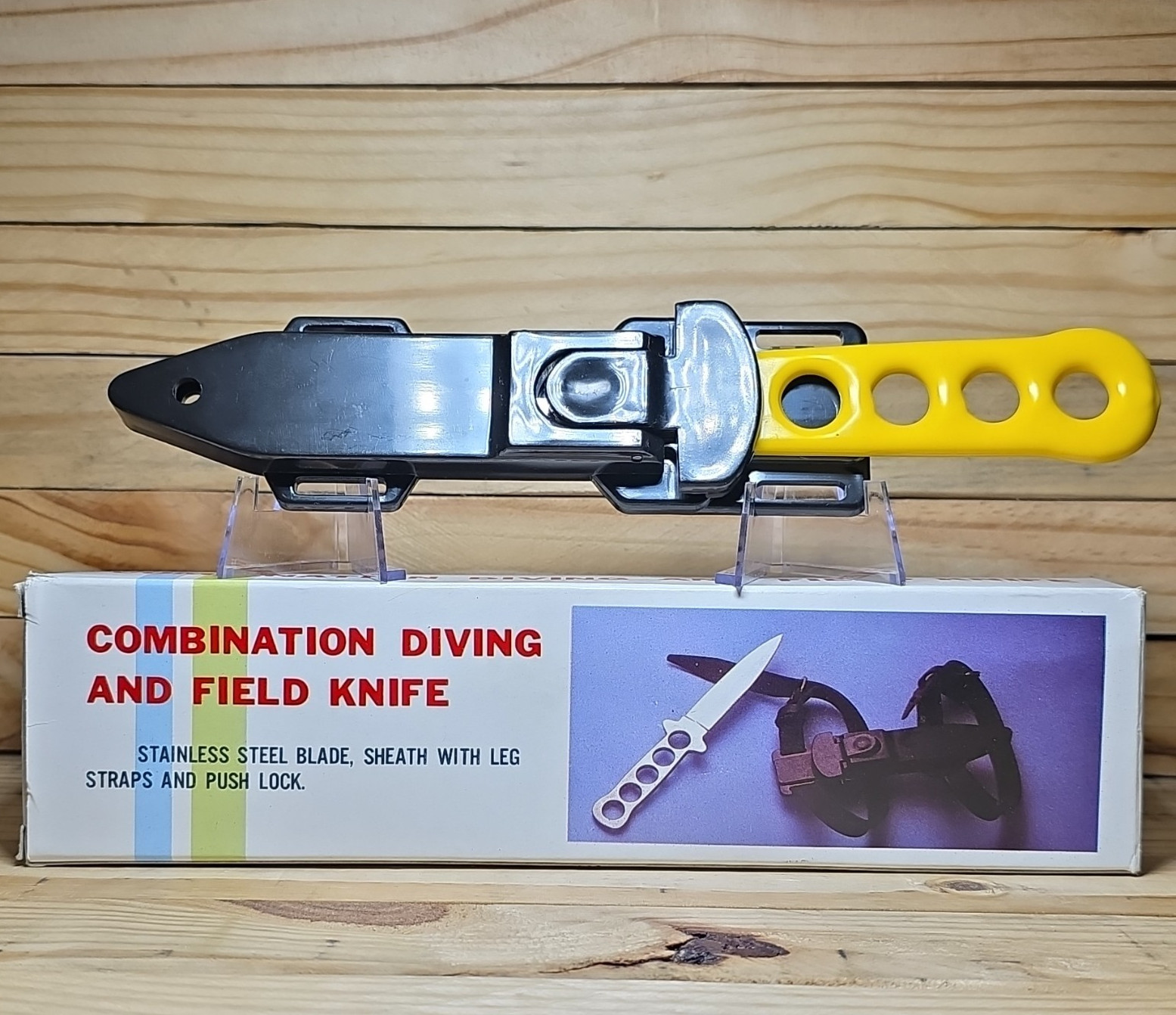 Stainless Steel Diving & Field Knife Yellow Handle Sheath Leg Straps Taiwan