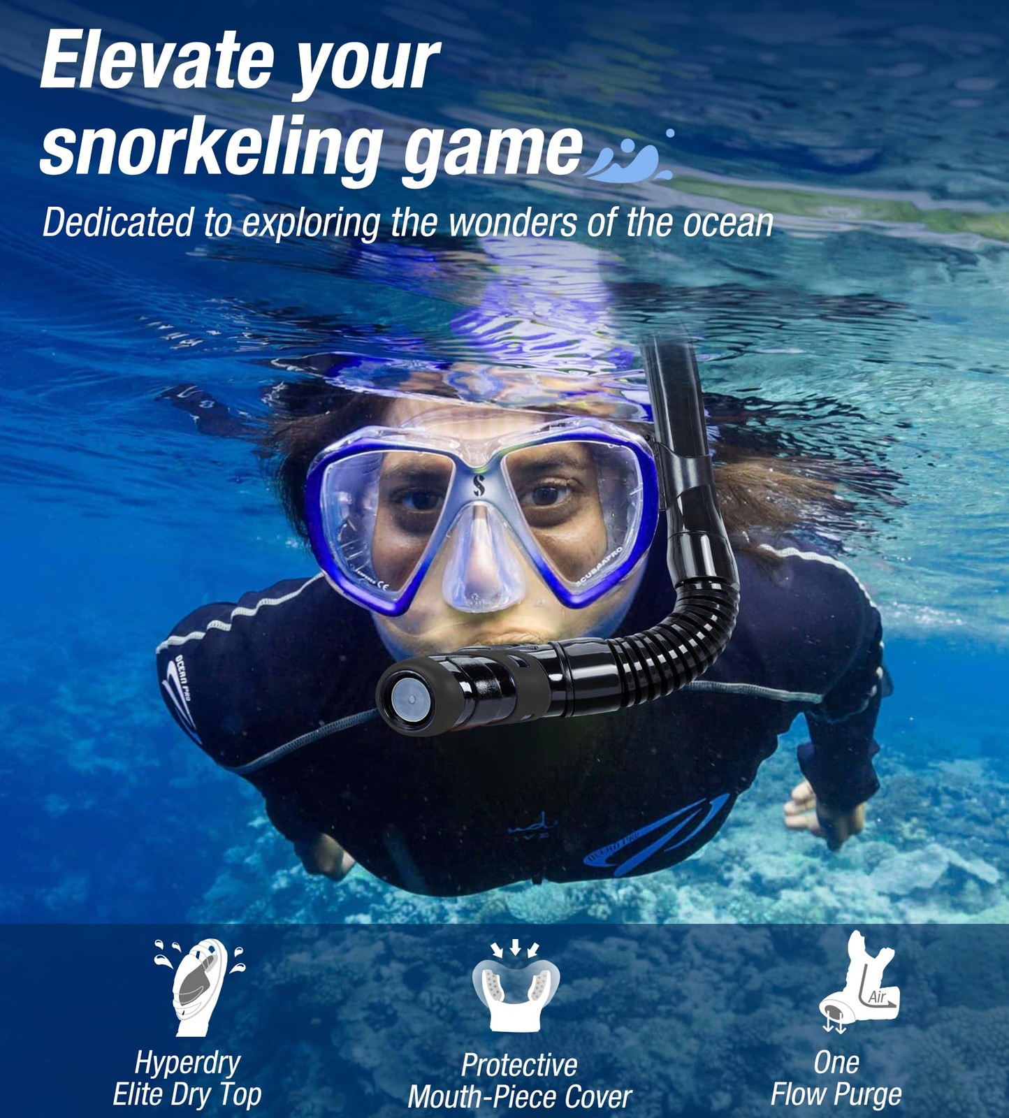 Dry Snorkel, Easy-Breath Free Diving Snorkel for Snorkeling Scuba Diving Free…