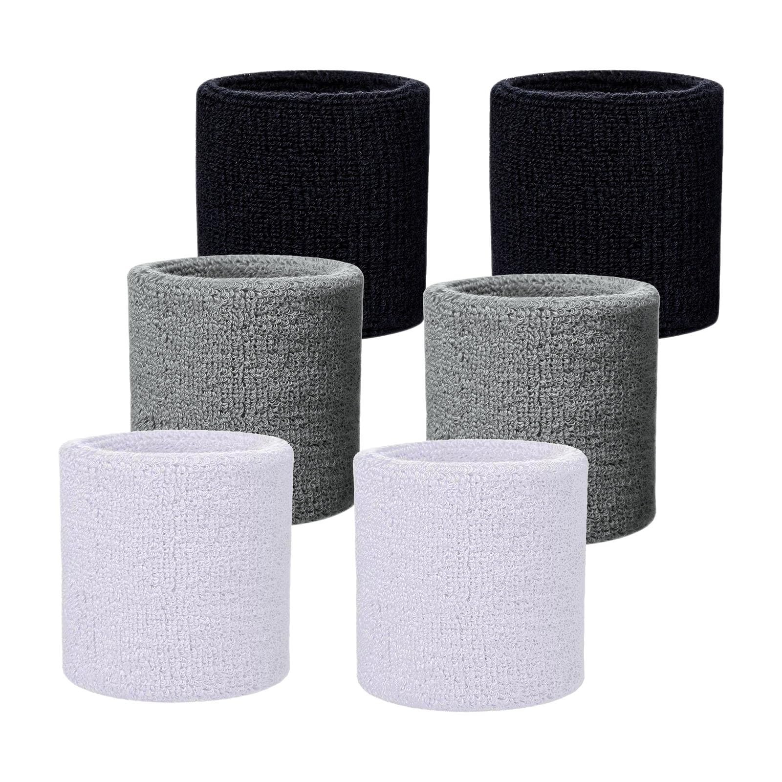 Fecawd 6 Pack Wristbands Sweatbands for Men & Women, Black,White,Grey