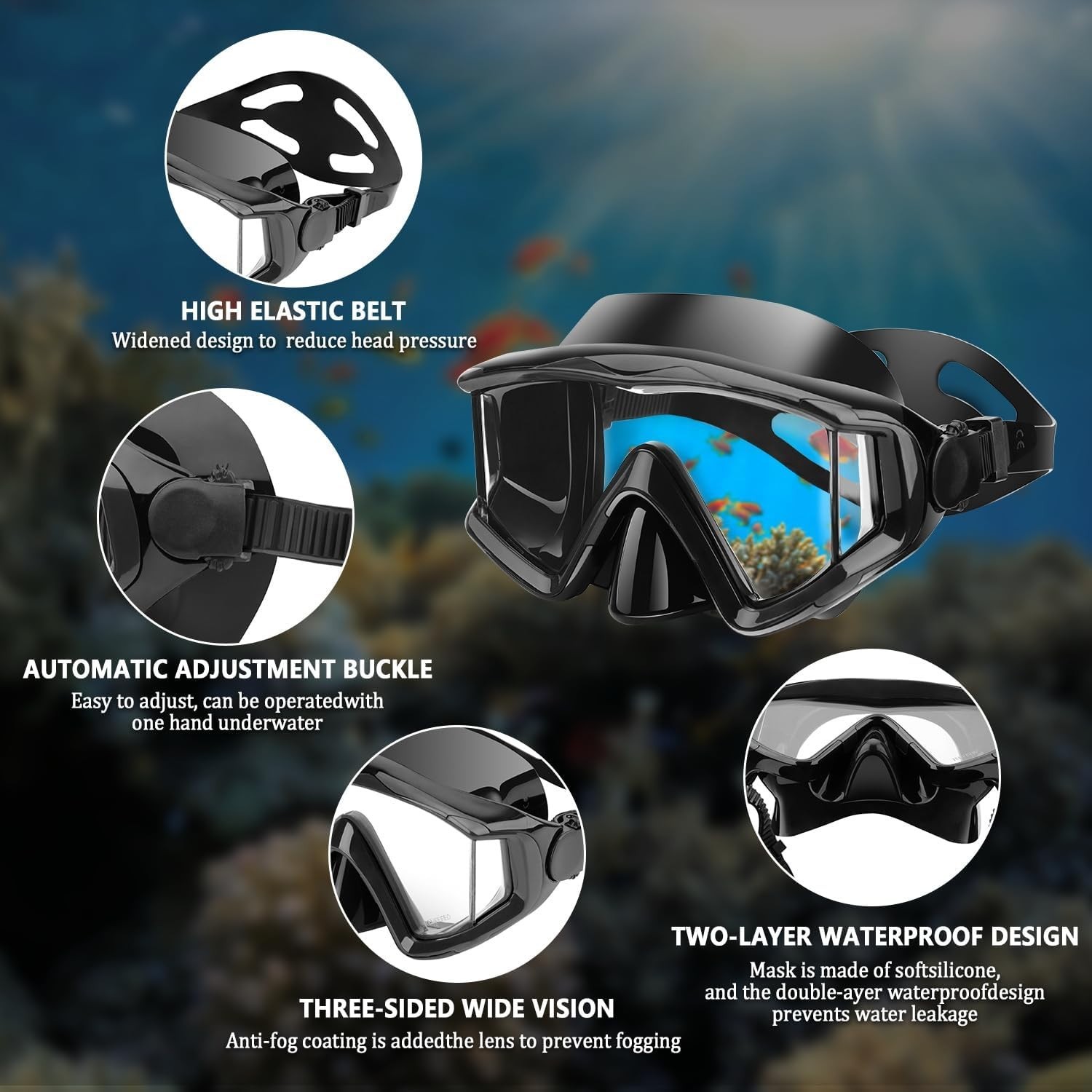 Reinforced Single Lens Diving Mask with Adjustable Strap for Snorkeling Fun