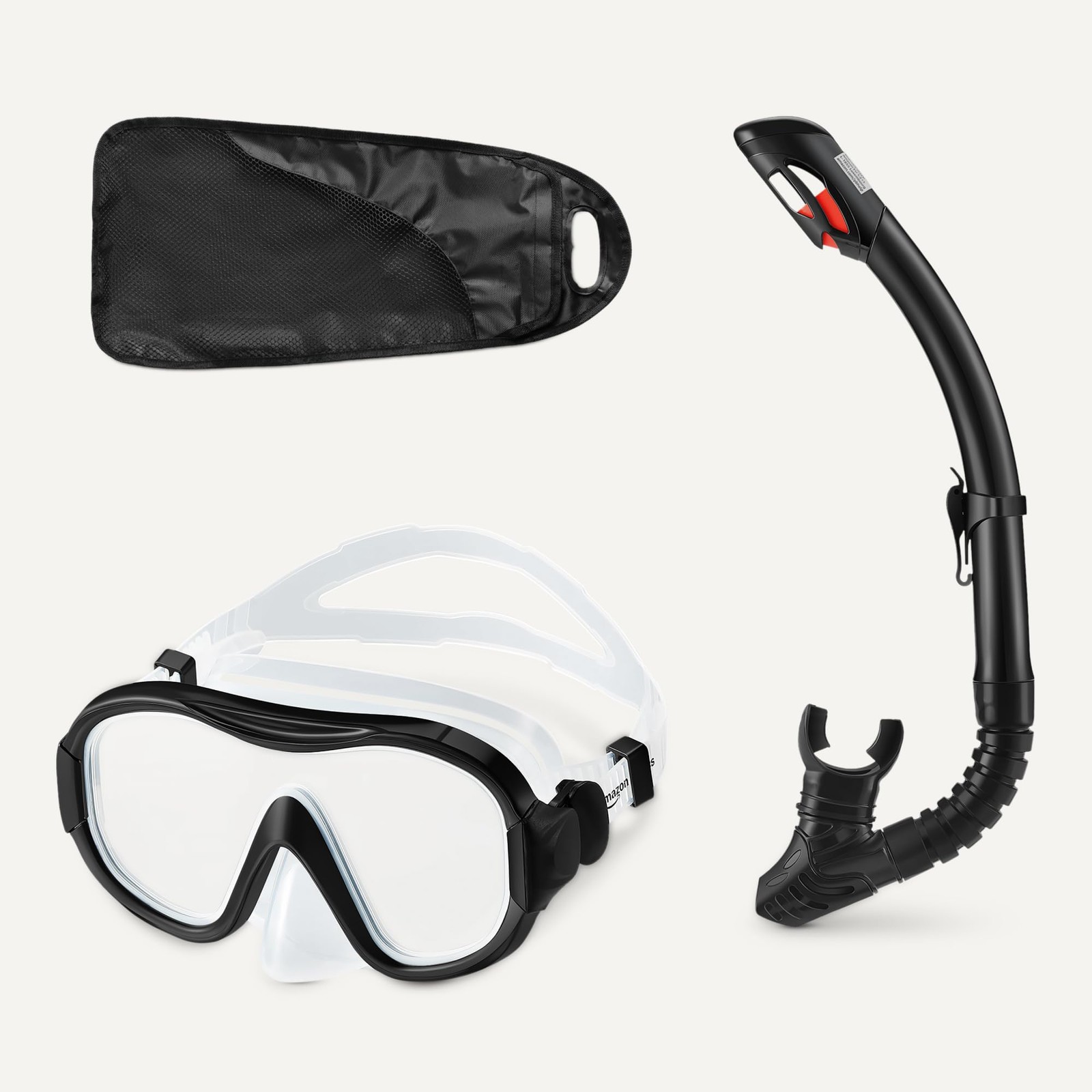 Amazon Basics Snorkel Mask with Dry-Top Tube Snorkel, Black/Transparent/Red