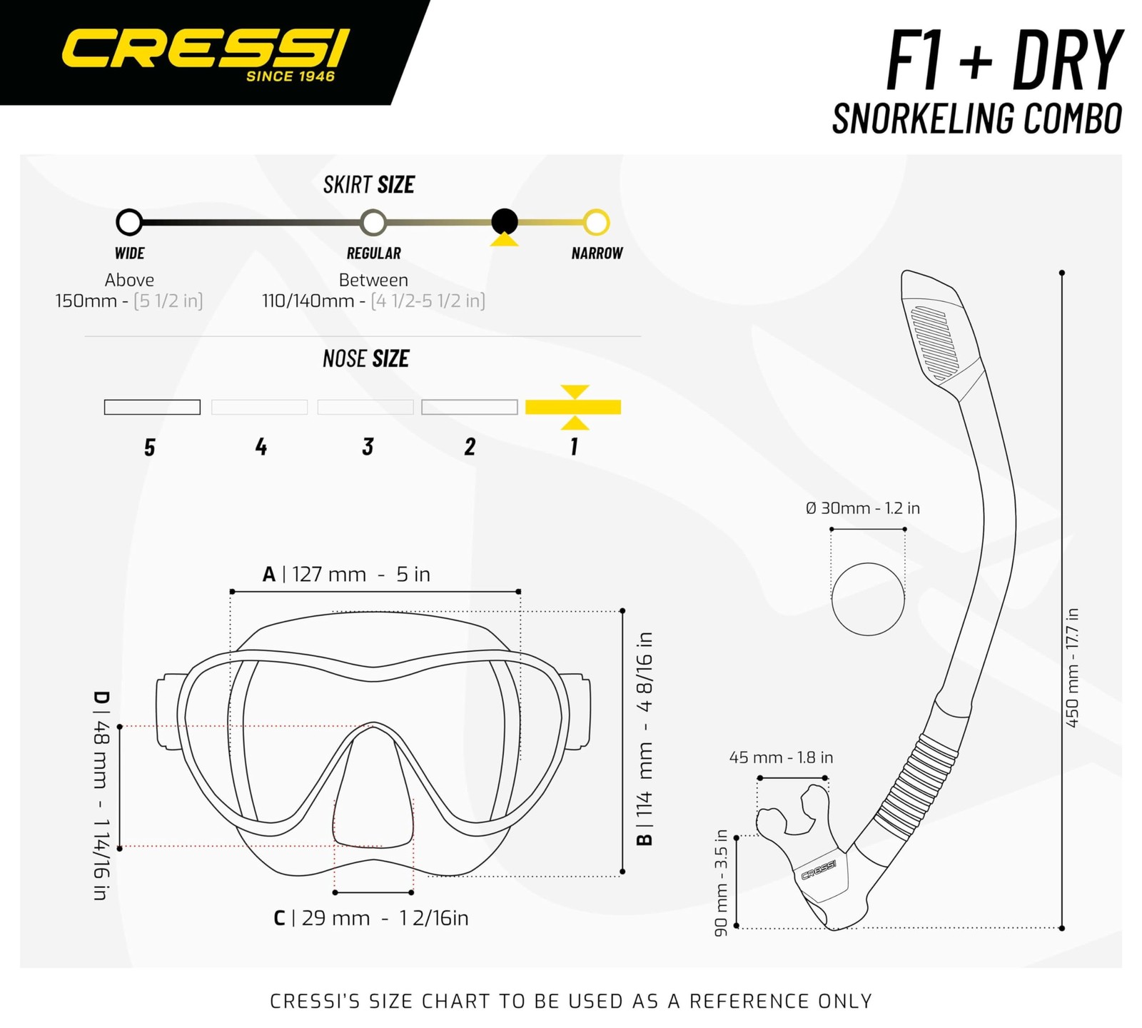 F1 & Supernova Dry Mask & Snorkel Kits, One Size, Clear/Silver