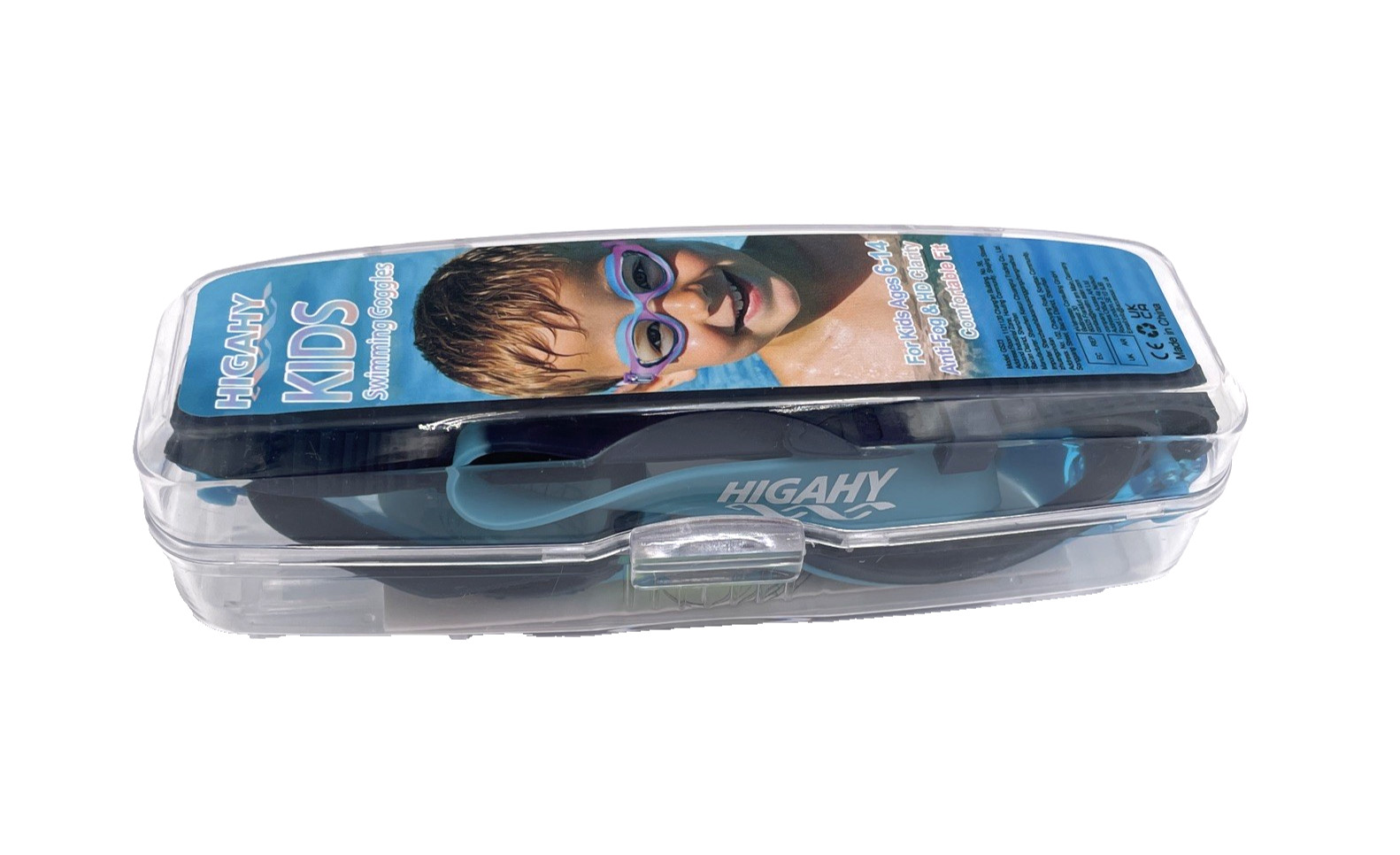 HIGAHY Kids Swim Goggles, Anti-Fog & UV One Size, Bluegreen – Blue Lens