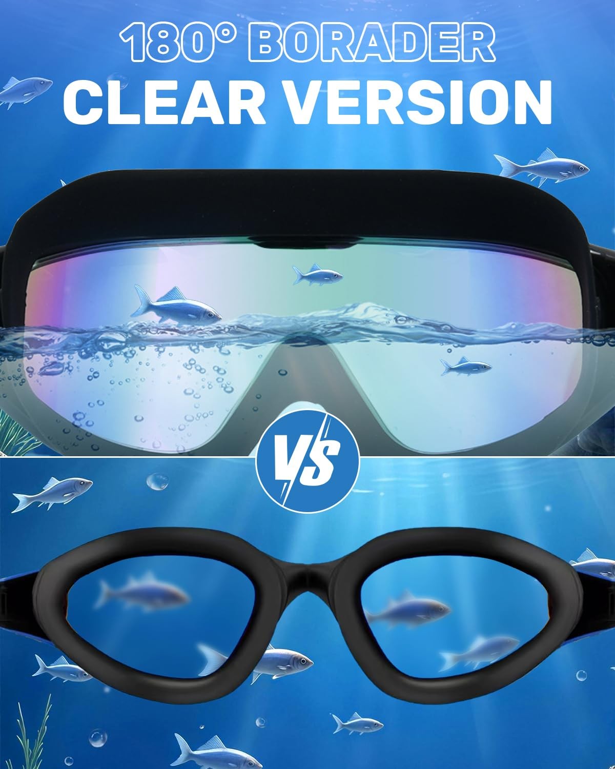CJAYKMO Swim Goggles for Adults, Wide View Anti-Fog & UV Large, Black
