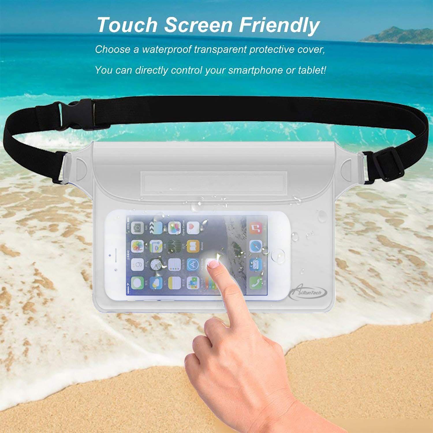 AiRunTech Waterproof Pouch with Waist Strap 2 pack fanny pack, Clear +